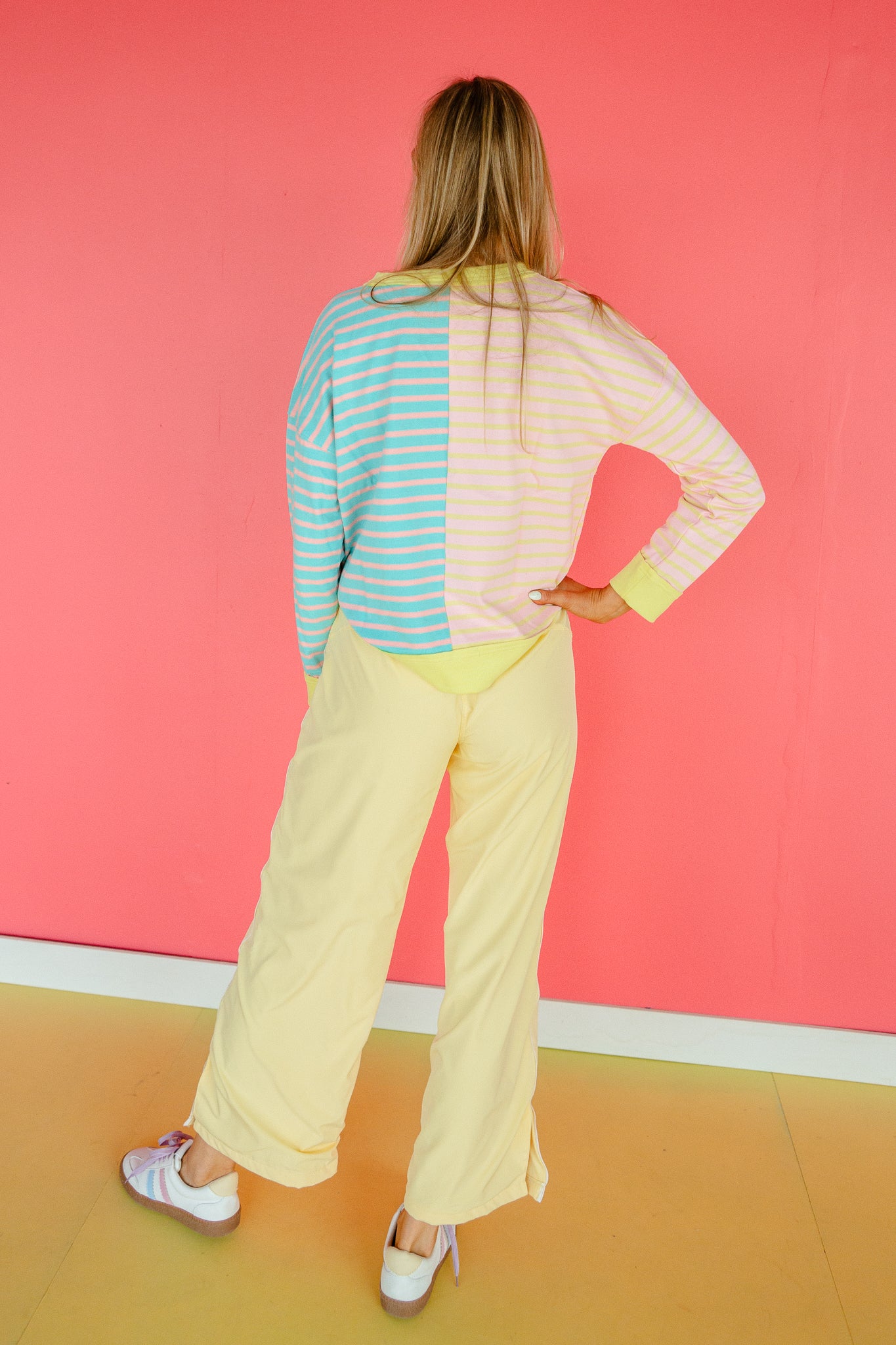 Carla Striped Sweatshirt - Canary + Warm Pink