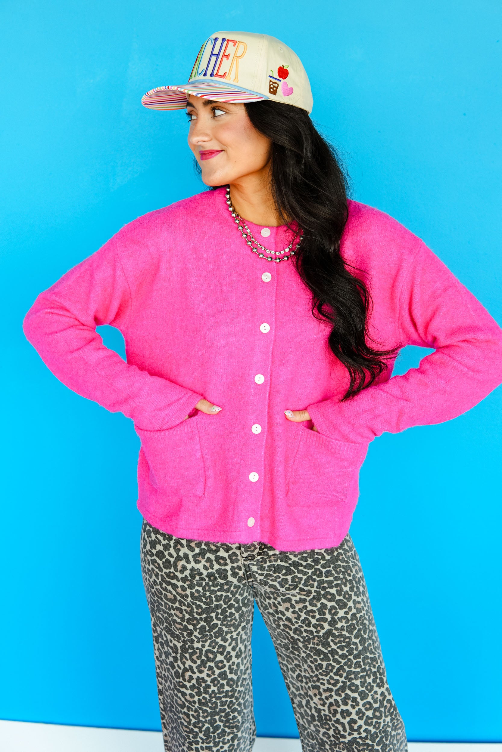 Harley Pocket Cardigan - Bright Pink