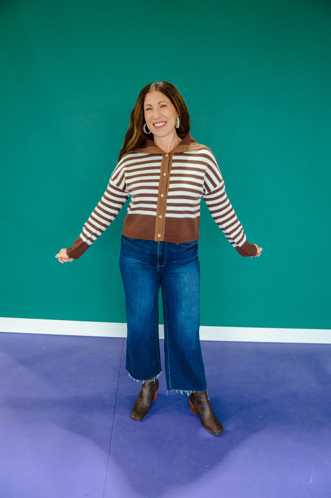 Tina Striped Sailor Collar Sweater - Dark Brown + Oyster