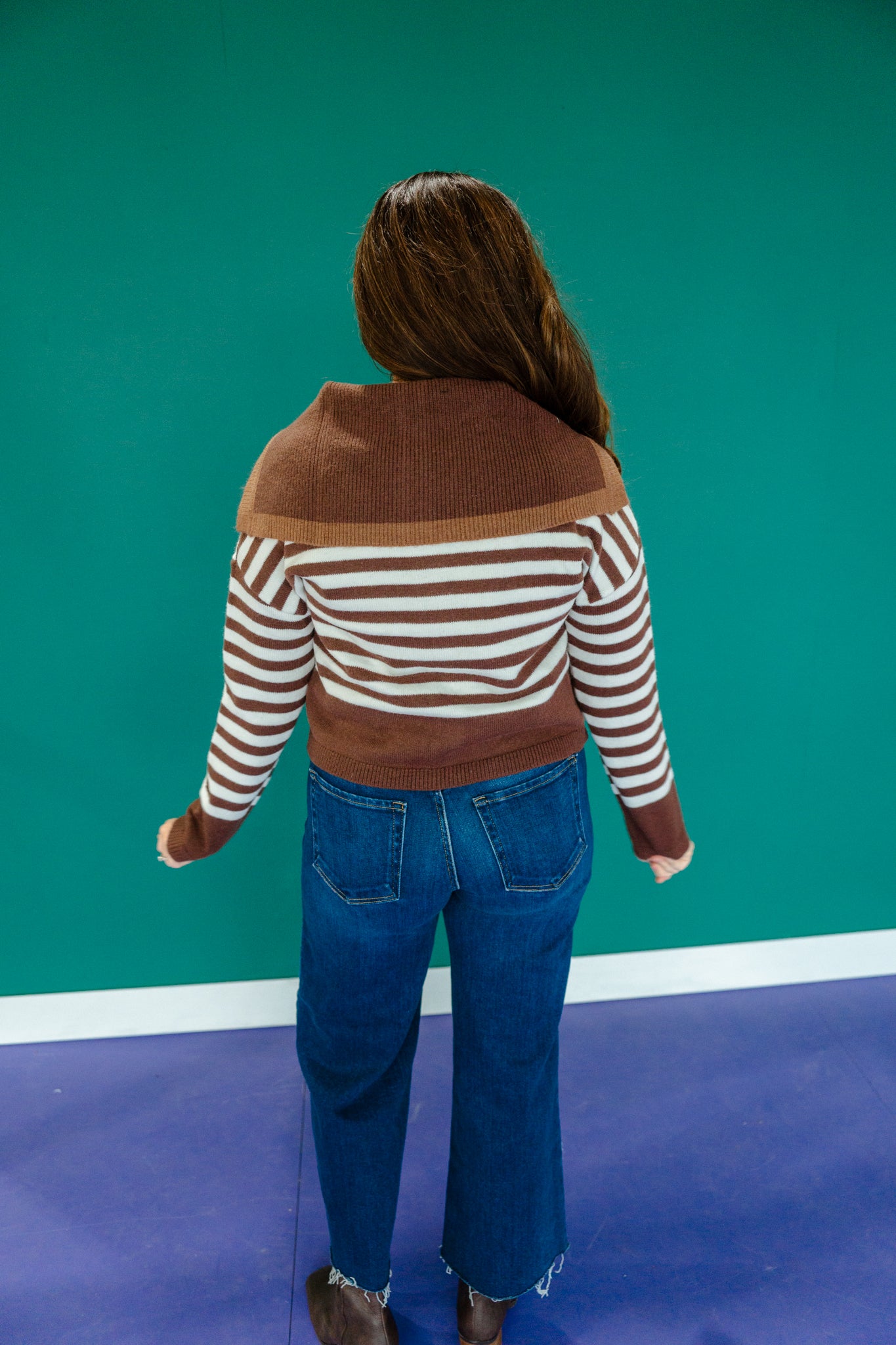 Tina Striped Sailor Collar Sweater - Dark Brown + Oyster