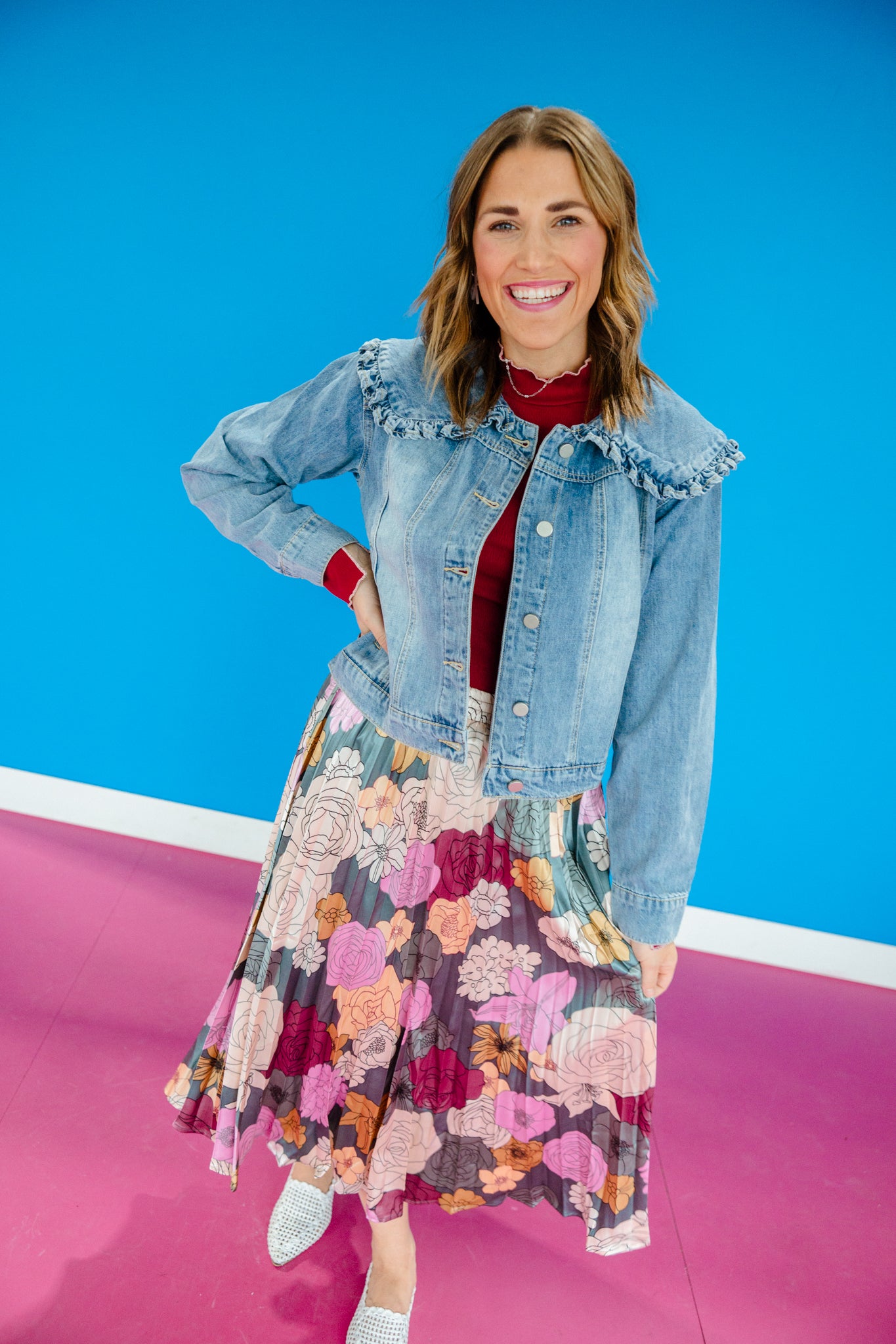 Bella Floral Pleated Maxi Skirt - Lavender + Cool Green