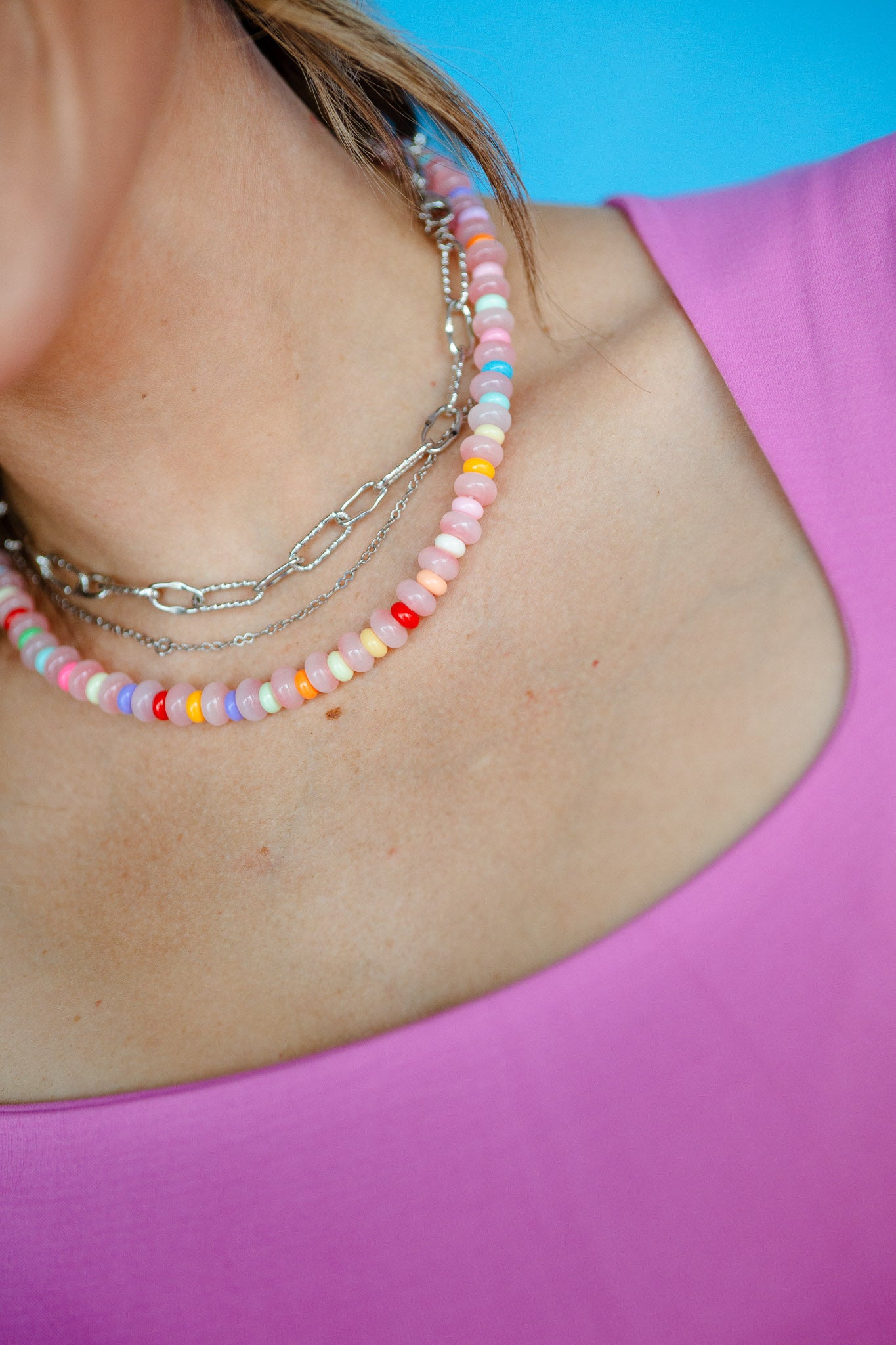 [Treasure Jewels] Gelato Glow Beaded Necklace - Light Pink Combo
