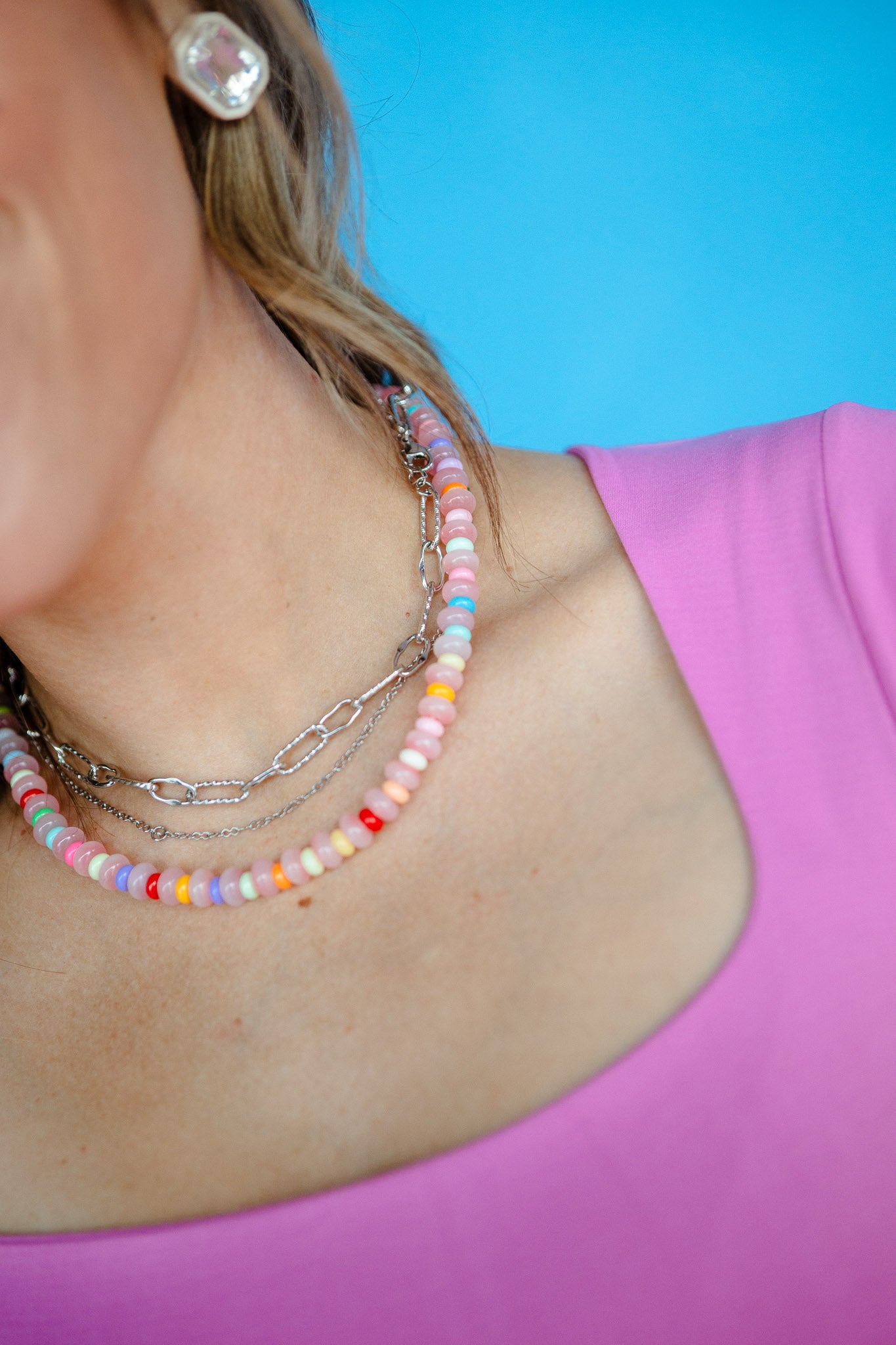 [Treasure Jewels] Gelato Glow Beaded Necklace - Light Pink Combo