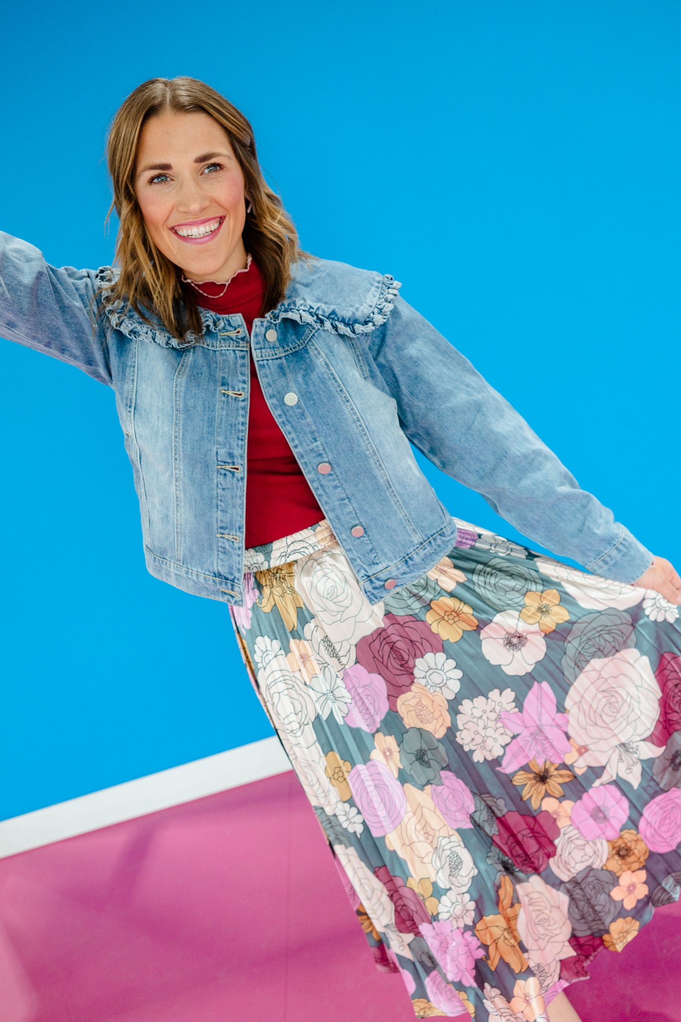 Bella Floral Pleated Maxi Skirt - Lavender + Cool Green