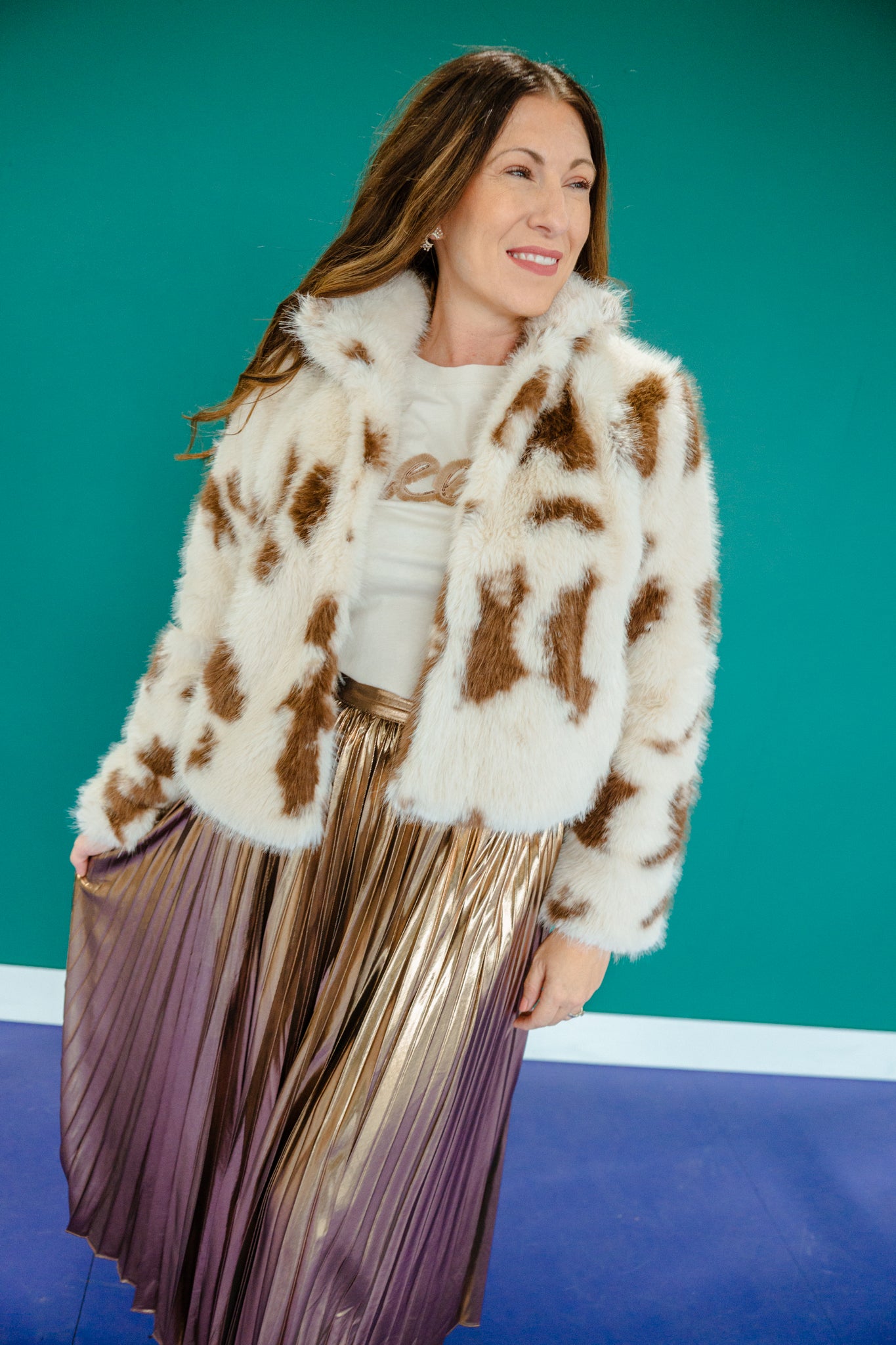 Paris Faux Fur Jacket - Cream + Chocolate