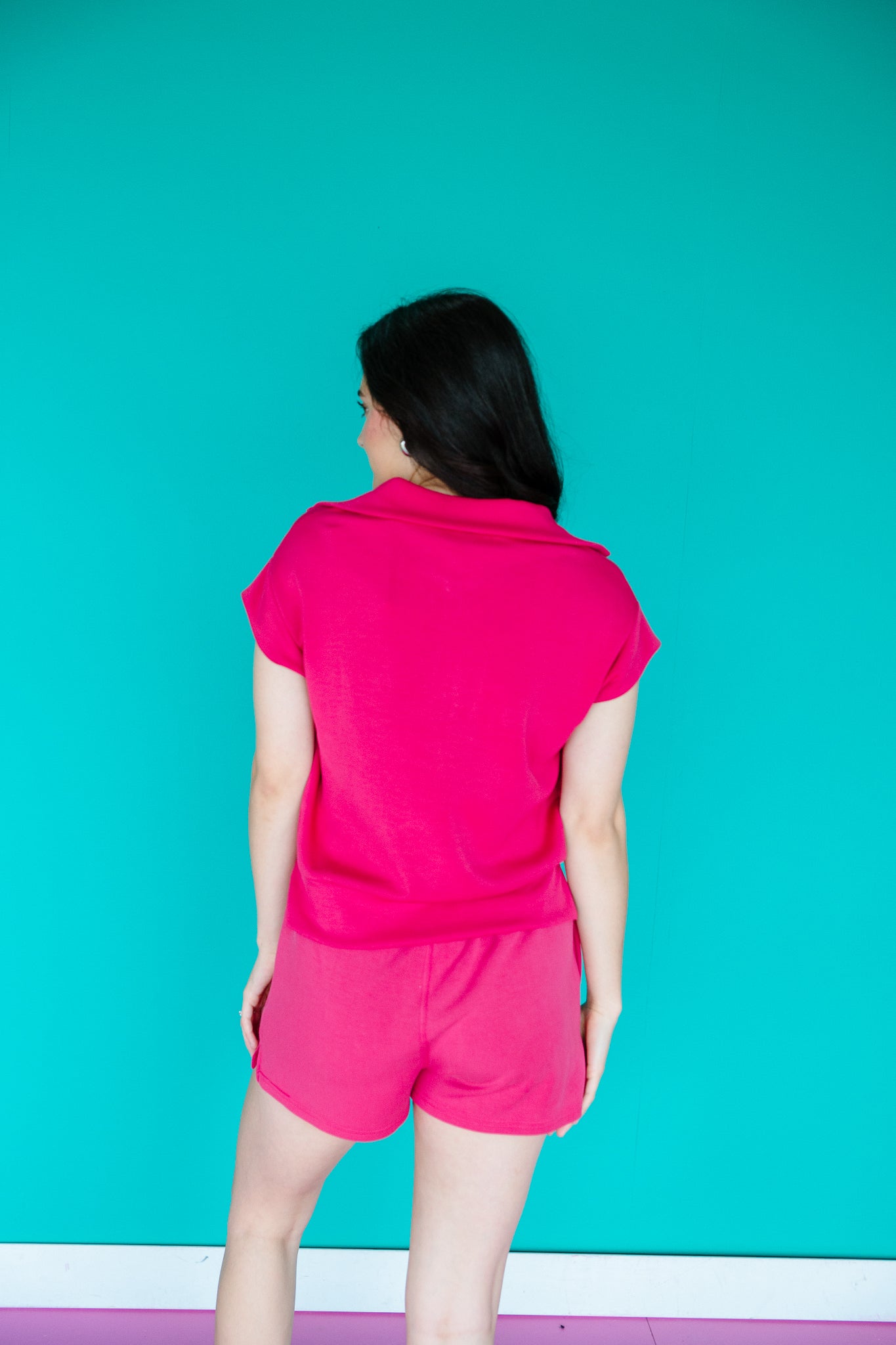 Cassidy Half Zip Pullover and Shorts Set - Deep Raspberry