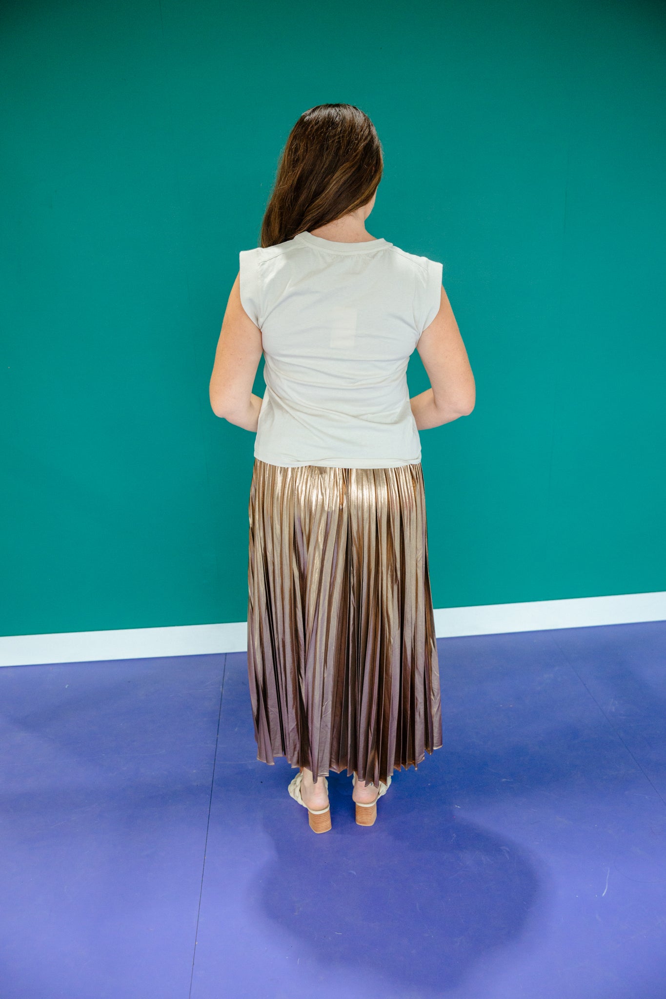 Francesca Pleated Skirt - Metallic Chocolate