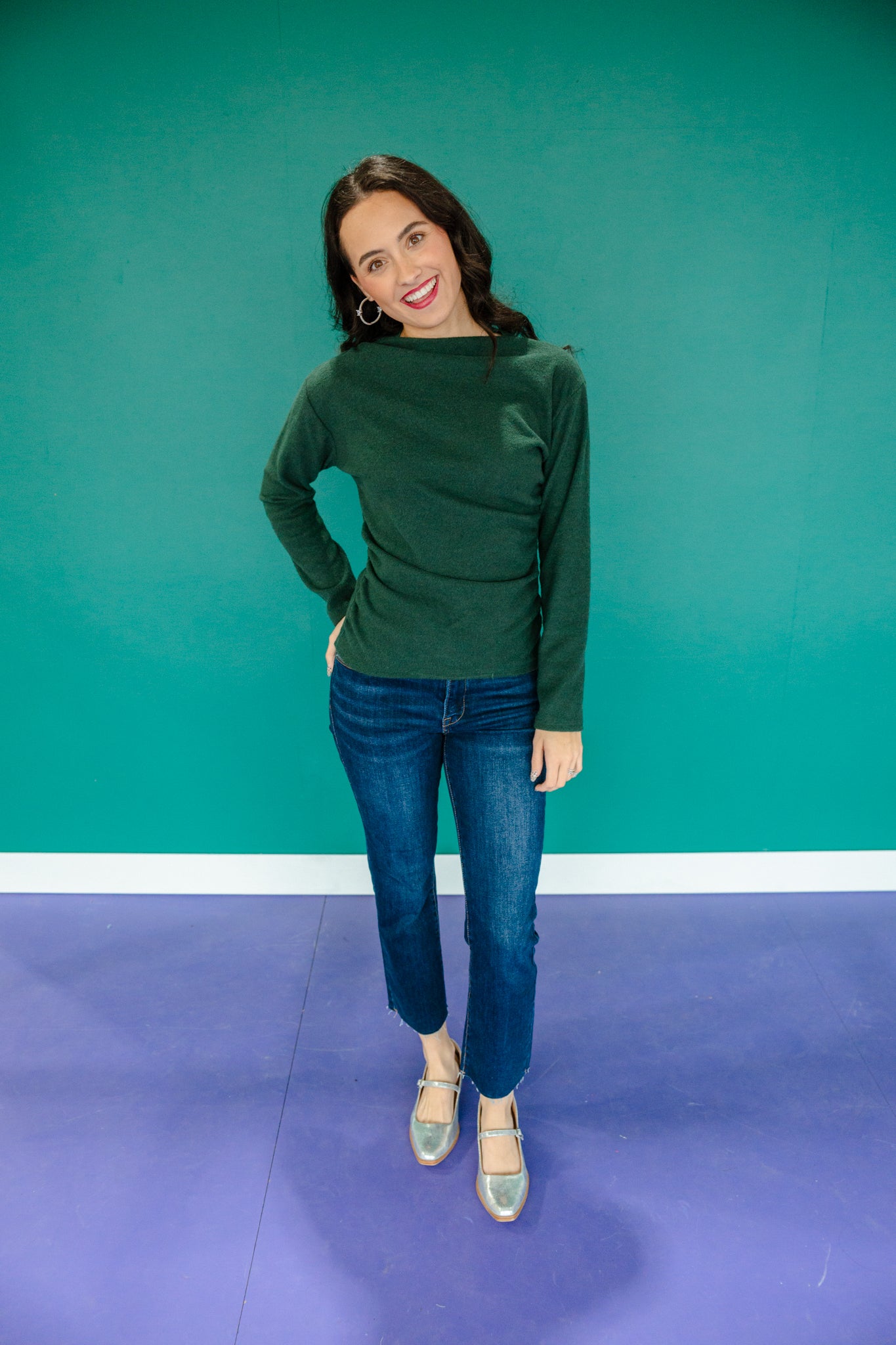 Payton Mock Neck Top - Pine