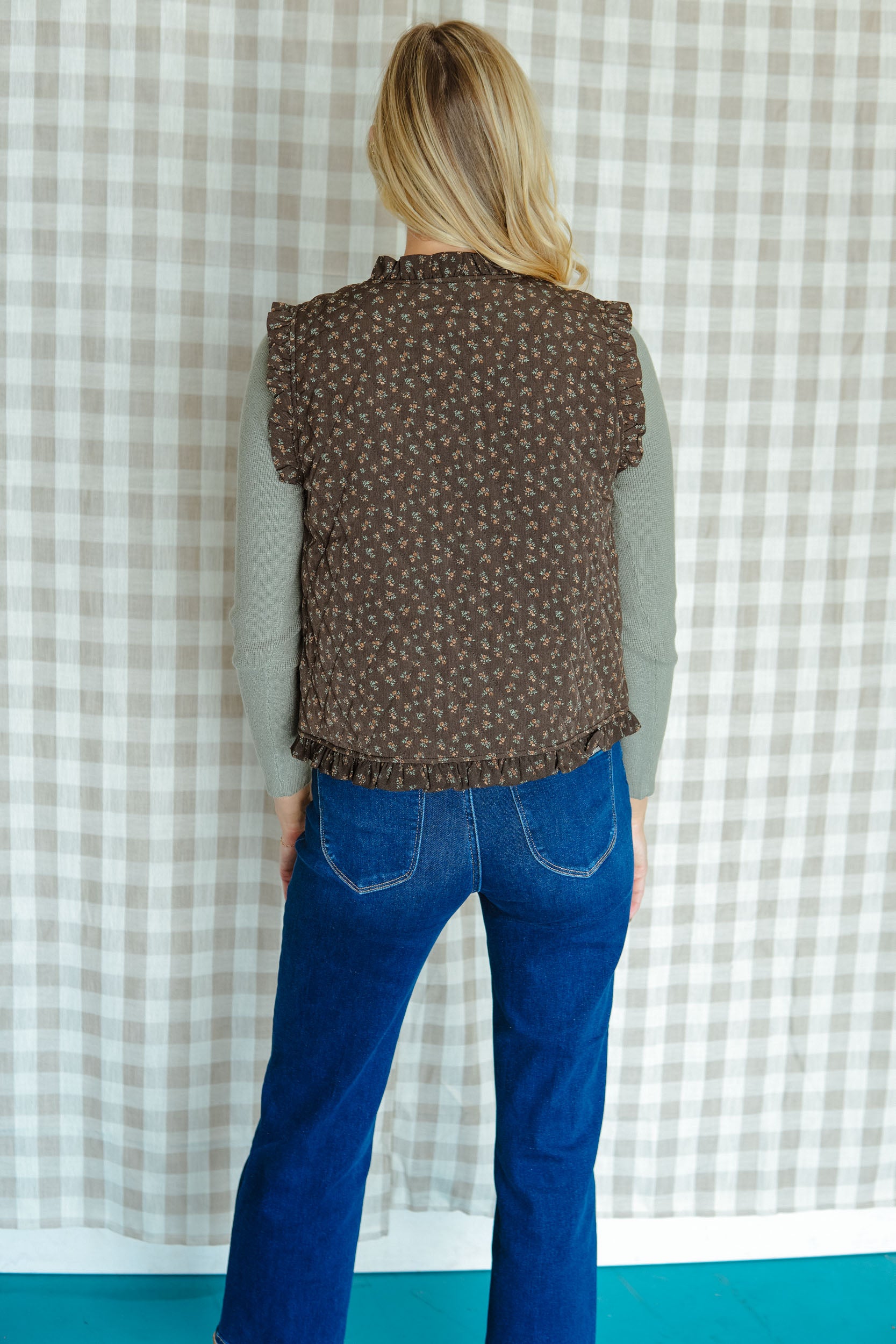 The Main Dish Floral Print Vest - Dark Brown + Apple Jade + Tan