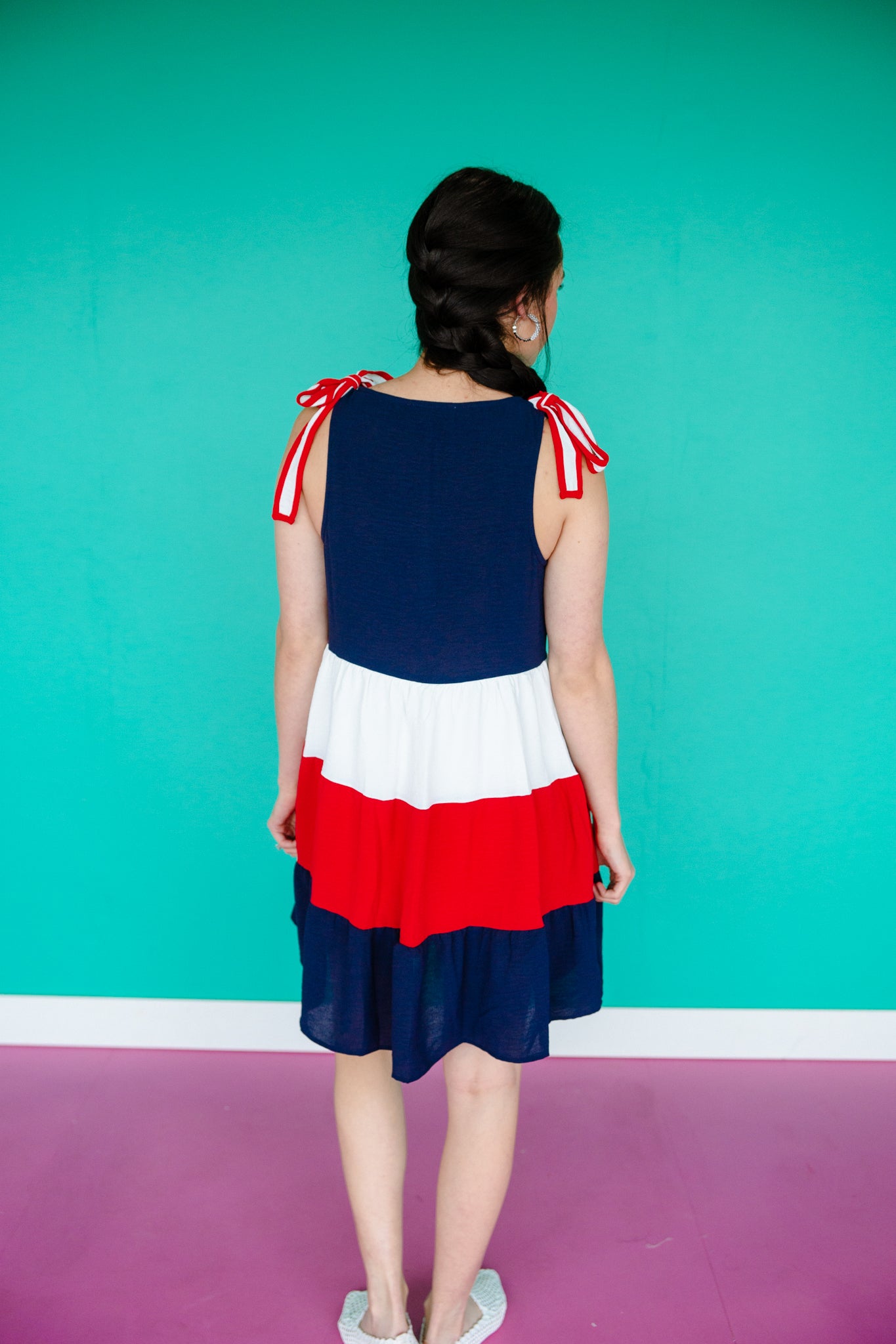 red white and blue mini dress The Rory Color Block Mini Dress large / Navy
