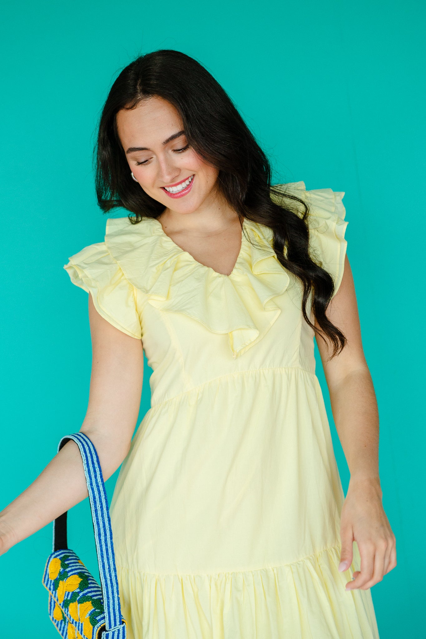 Becky Ruffle Maxi Dress - Cool Yellow