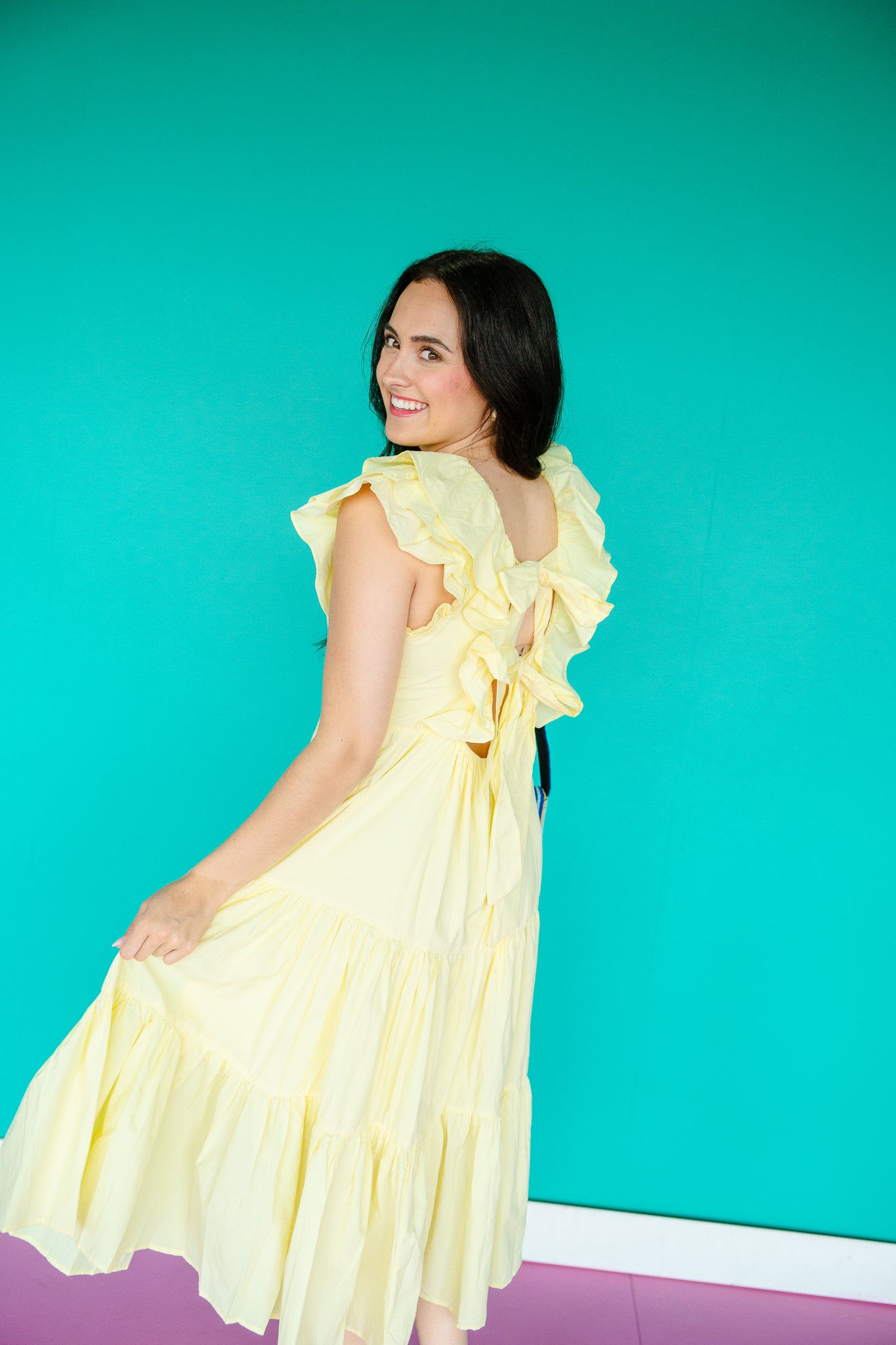 Becky Ruffle Maxi Dress - Cool Yellow