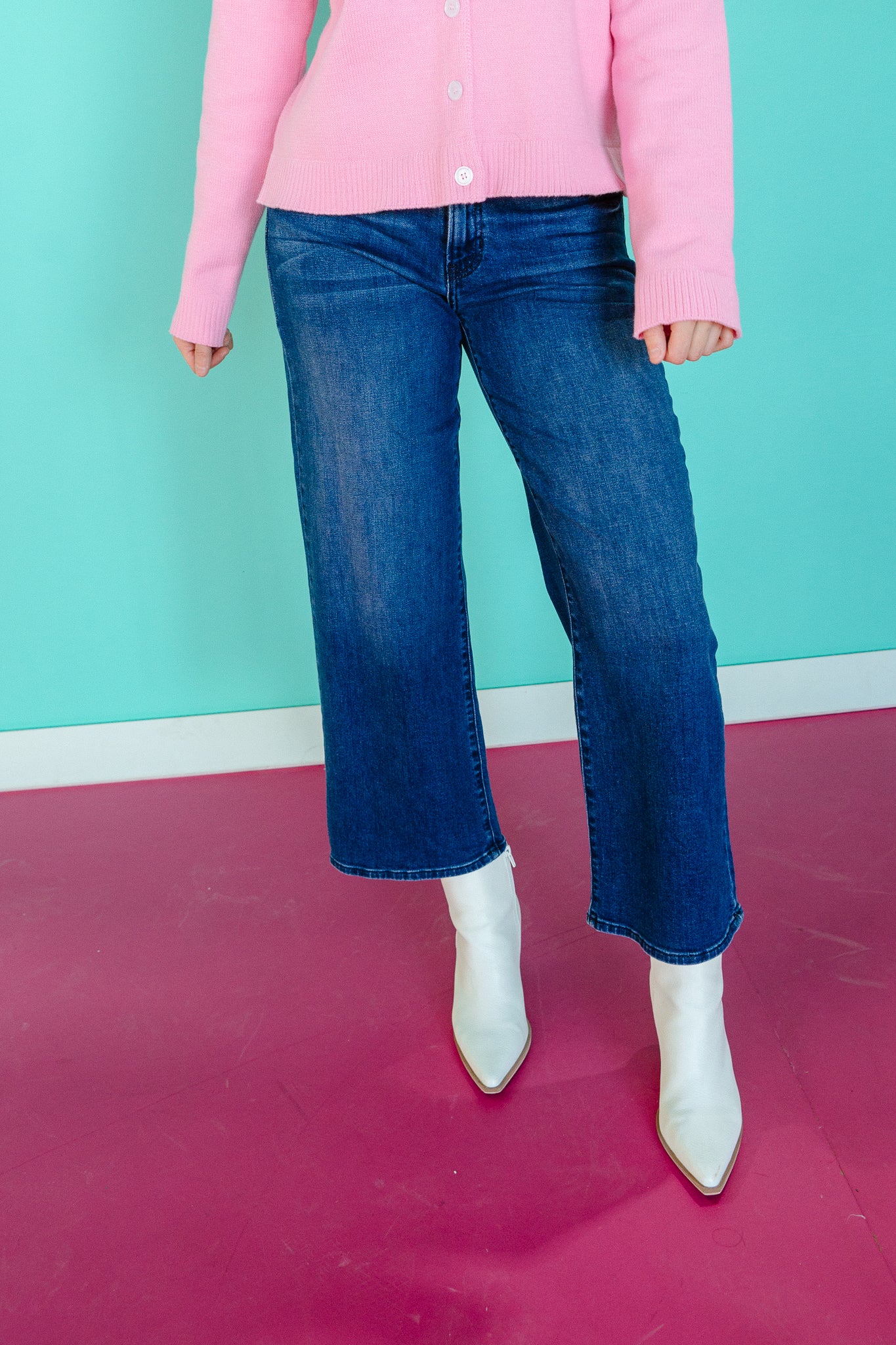 Jillian Slim Fit Wide Leg Jeans - Dark Wash