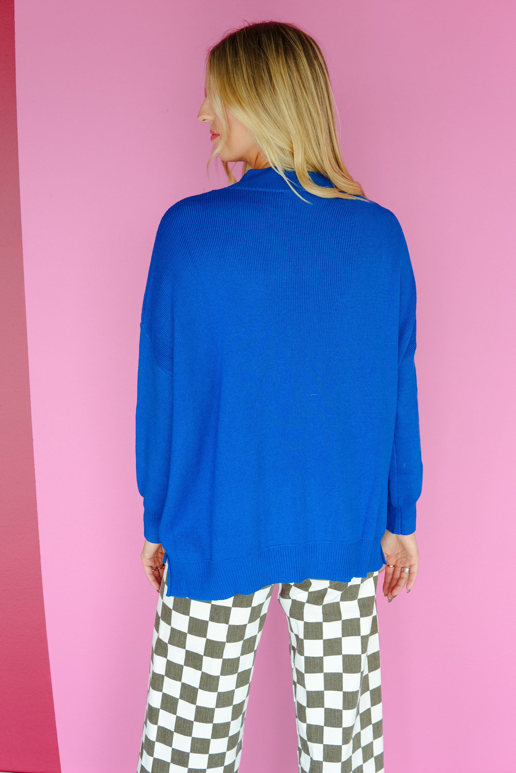 Grateful Girlie Mock Neck Sweater - Bright Navy