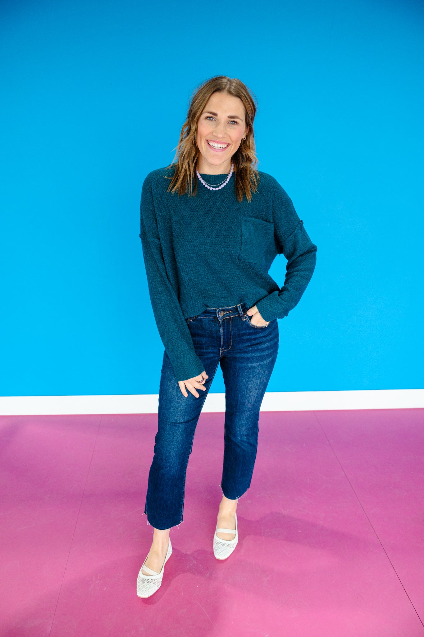 Maisy Textured Sweater - Kingfisher