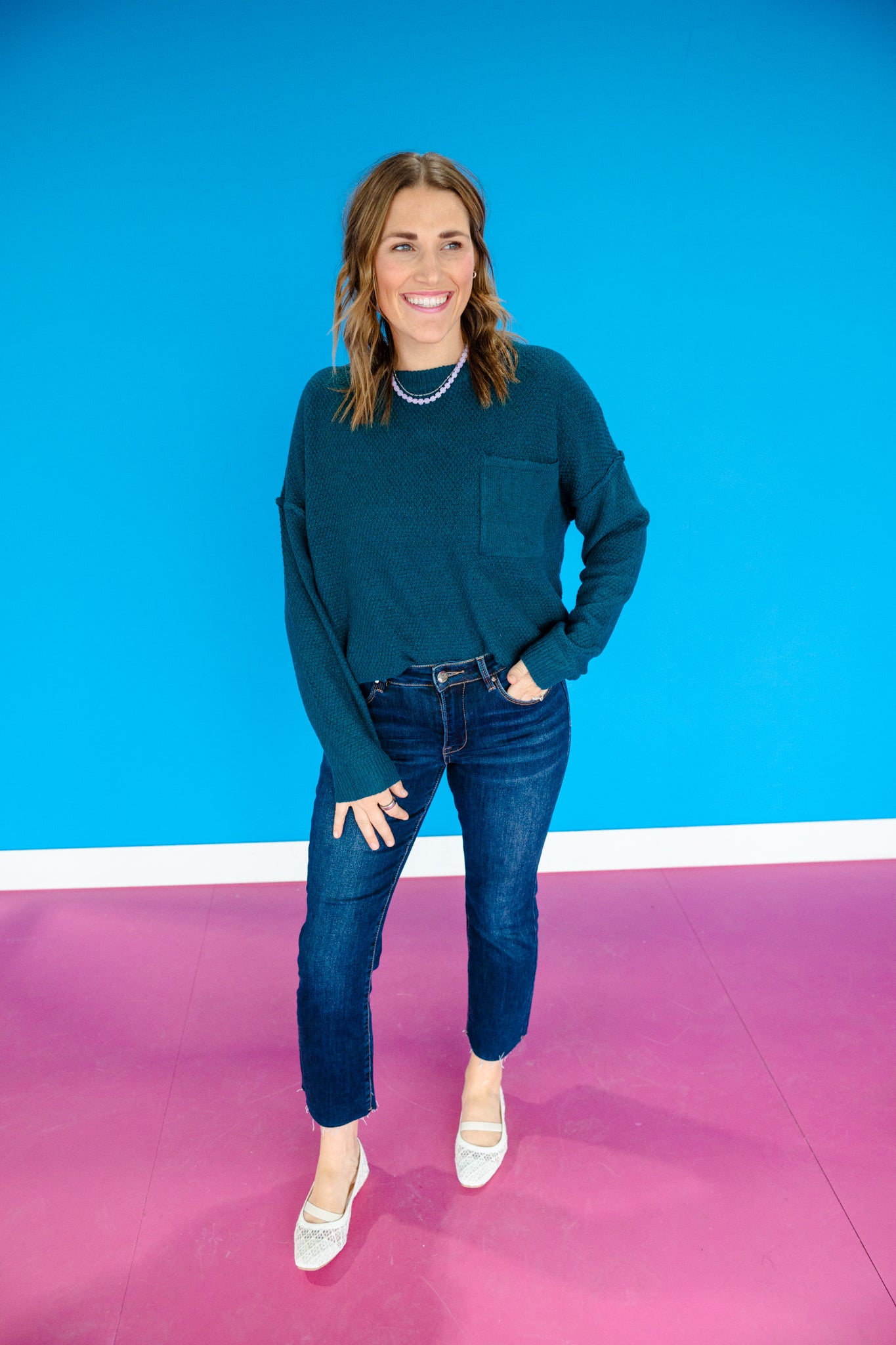 Maisy Textured Sweater - Kingfisher