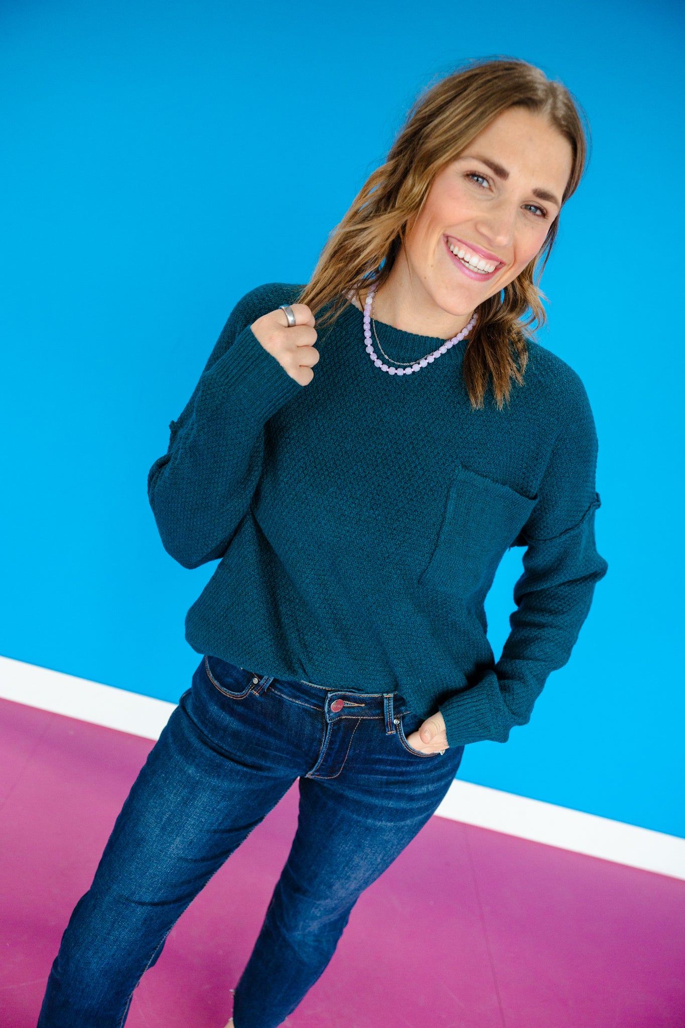 Maisy Textured Sweater - Kingfisher