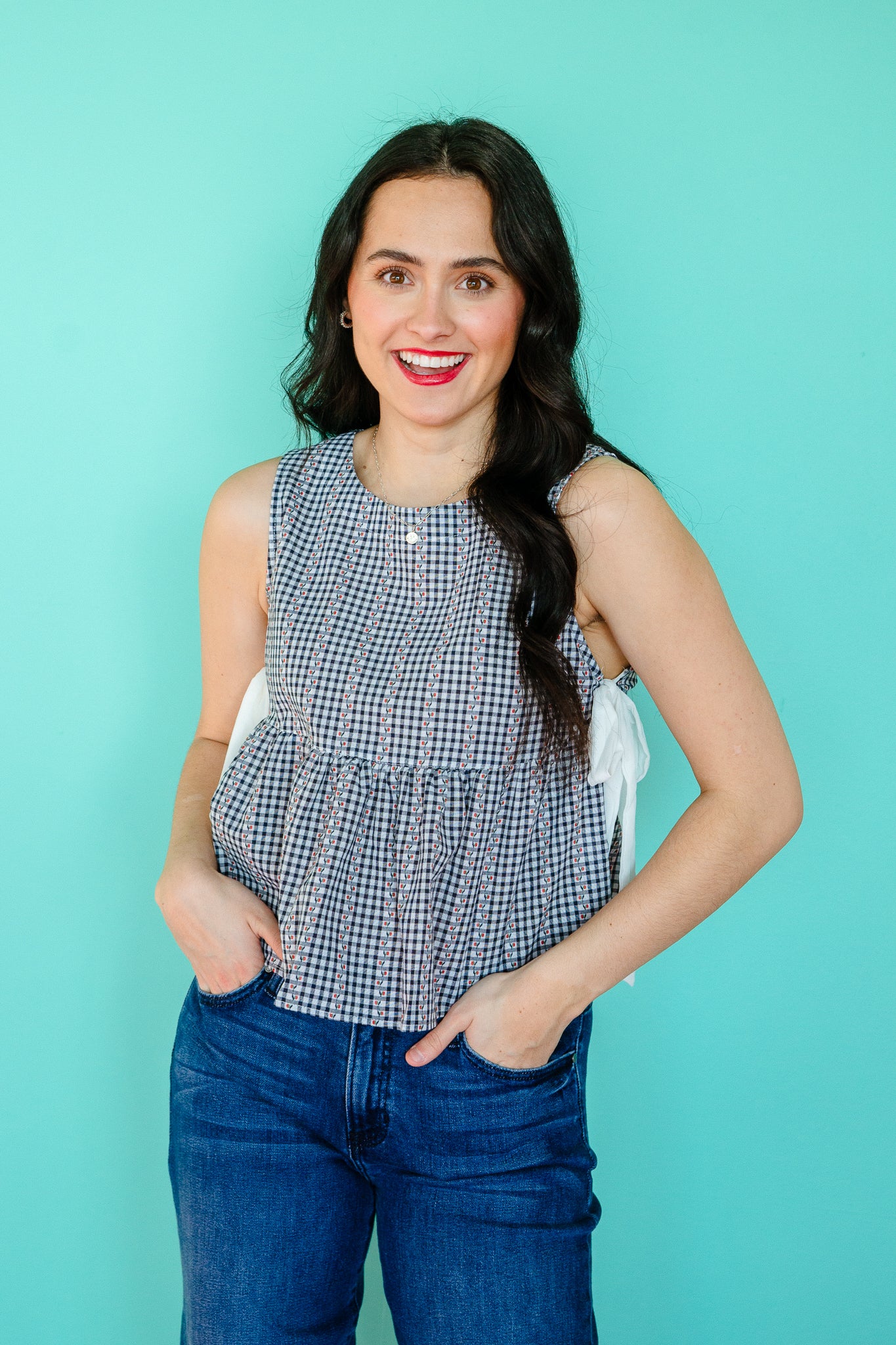 Kellen Peplum Tank - Navy + Soft White