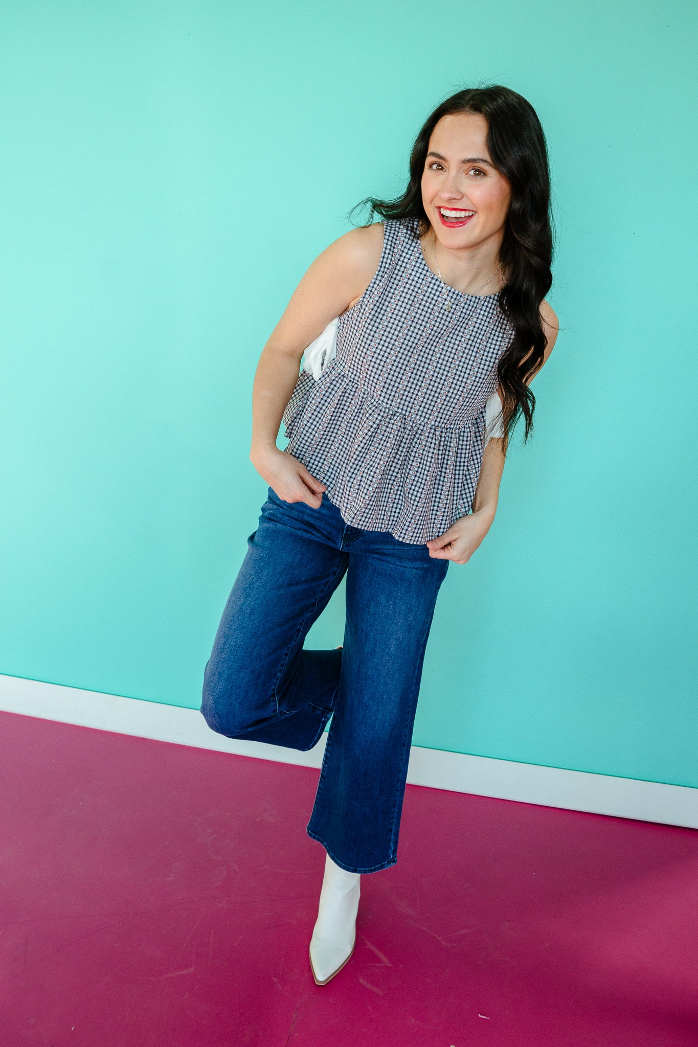 Kellen Peplum Tank - Navy + Soft White