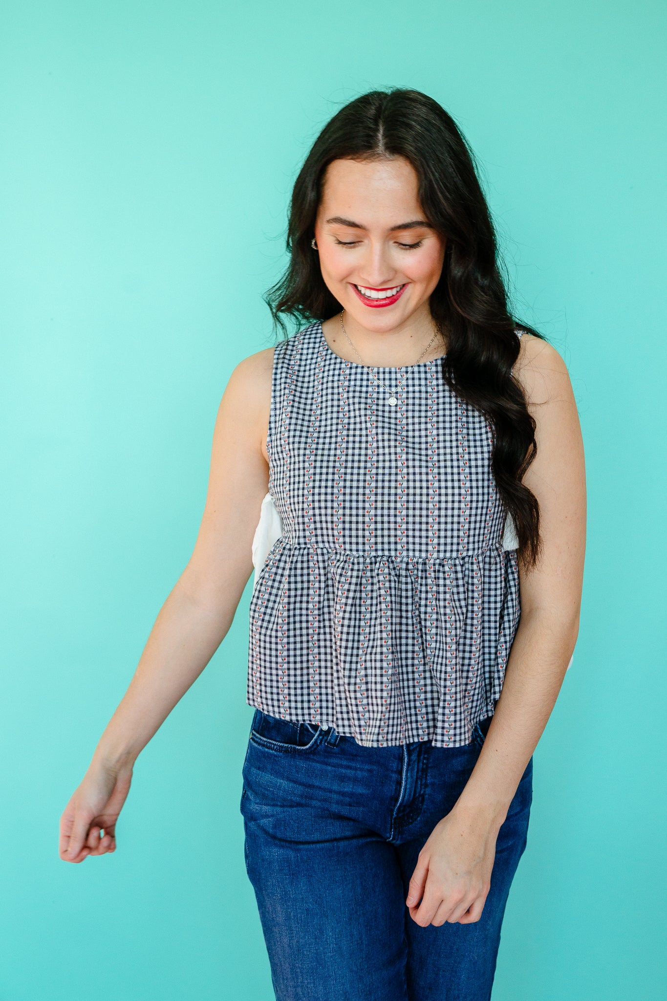 Kellen Peplum Tank - Navy + Soft White