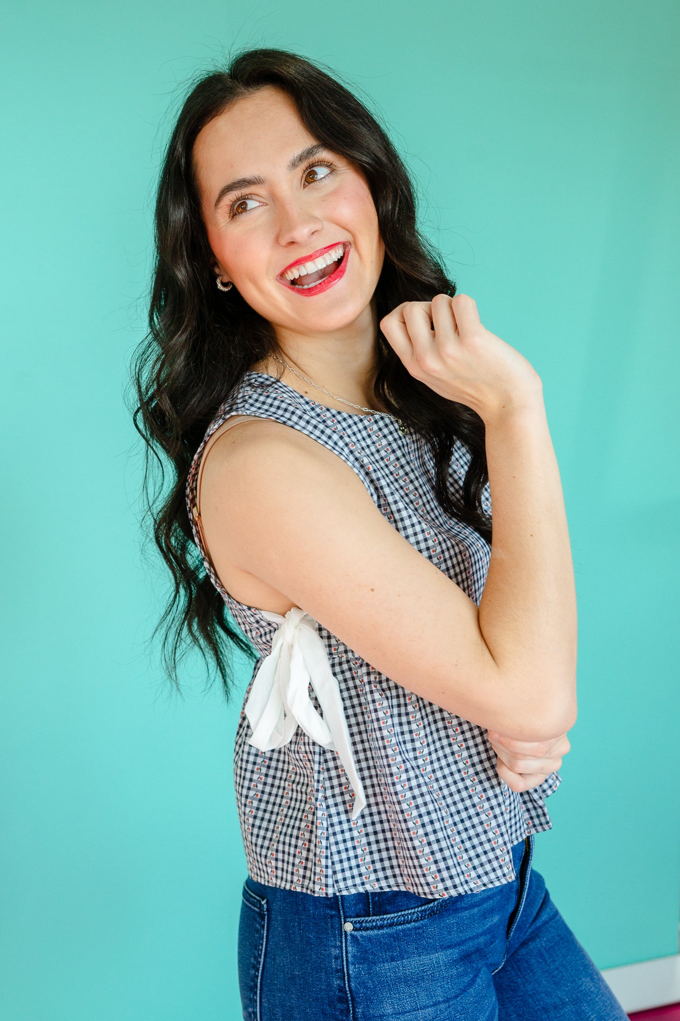 Kellen Peplum Tank - Navy + Soft White