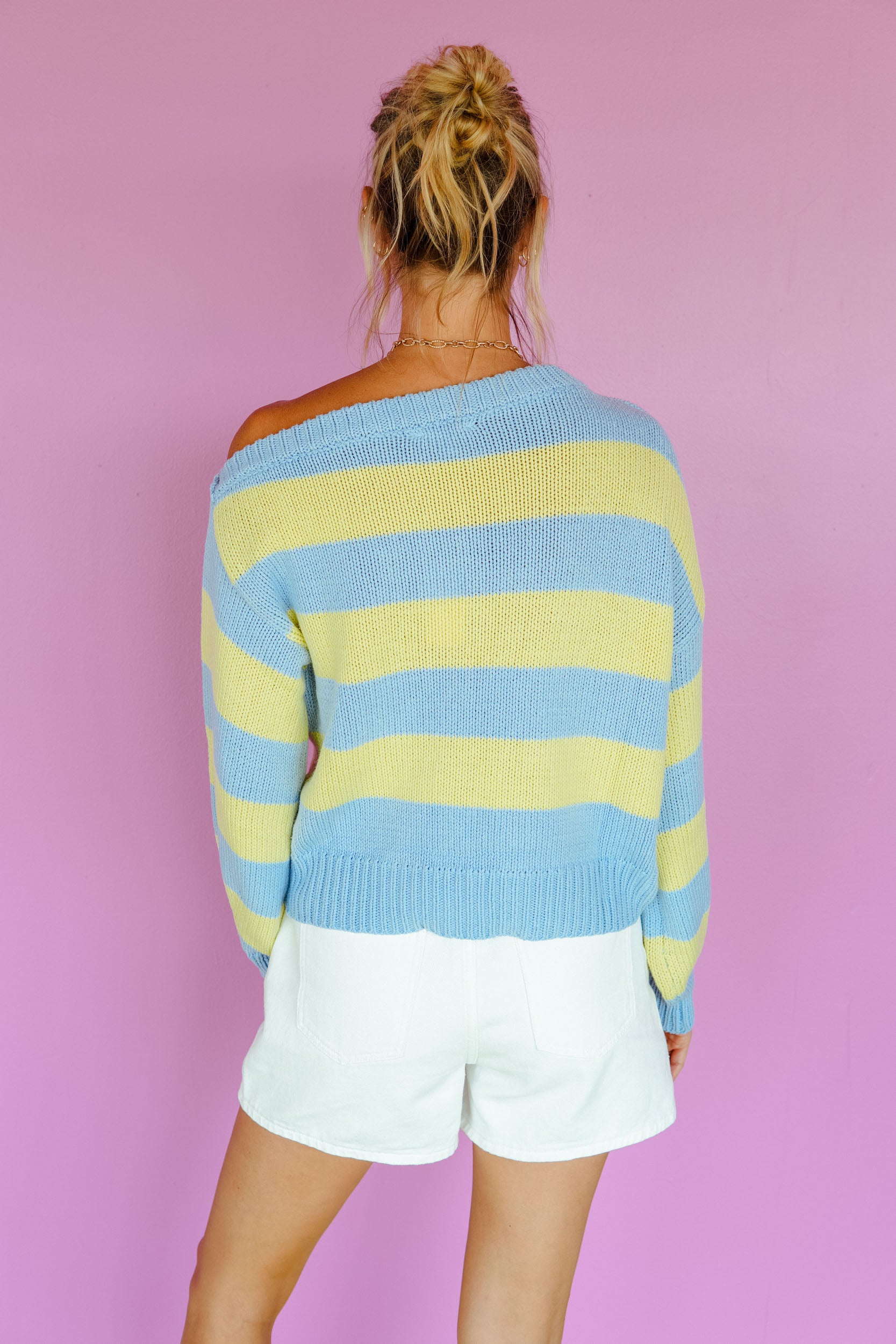 Cozy Company Striped Asymmetrical Sweater - Powder Blue