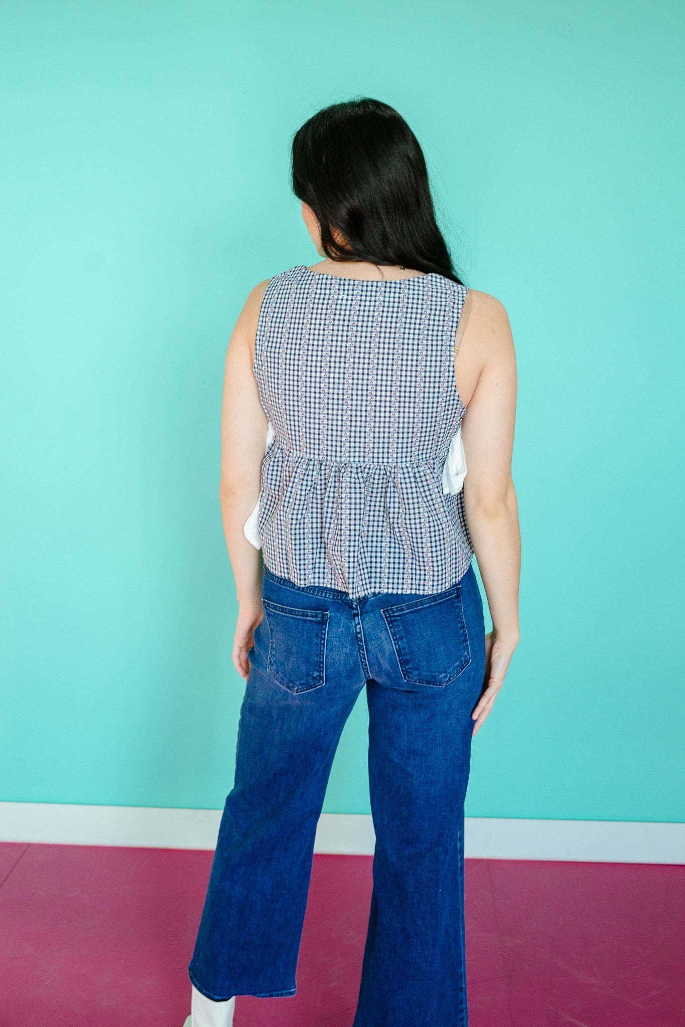 Kellen Peplum Tank - Navy + Soft White