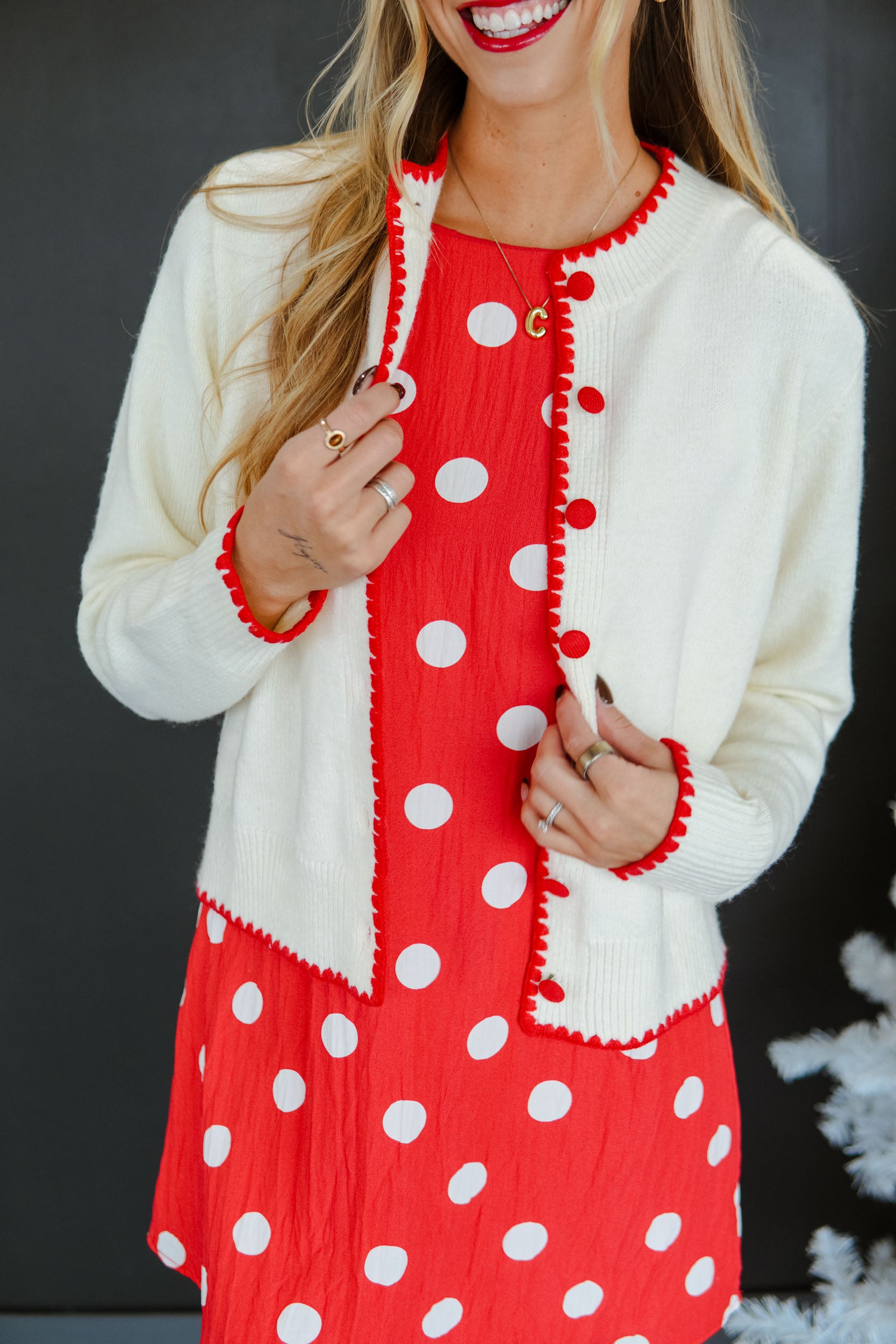 Estella Polka Dot Mini Dress - True Red