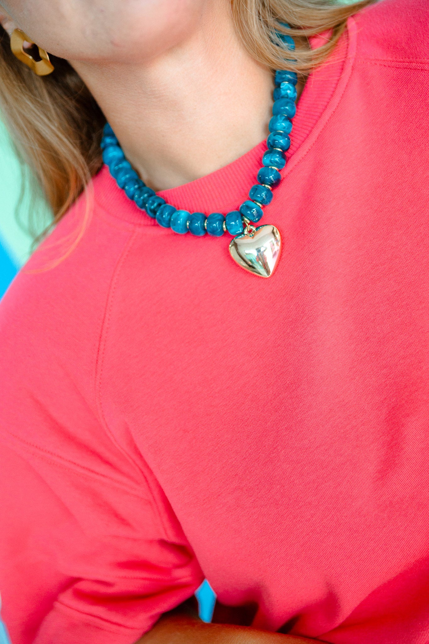 [Treasure Jewels] Beloved Heart Necklace - Kingfisher + Gold