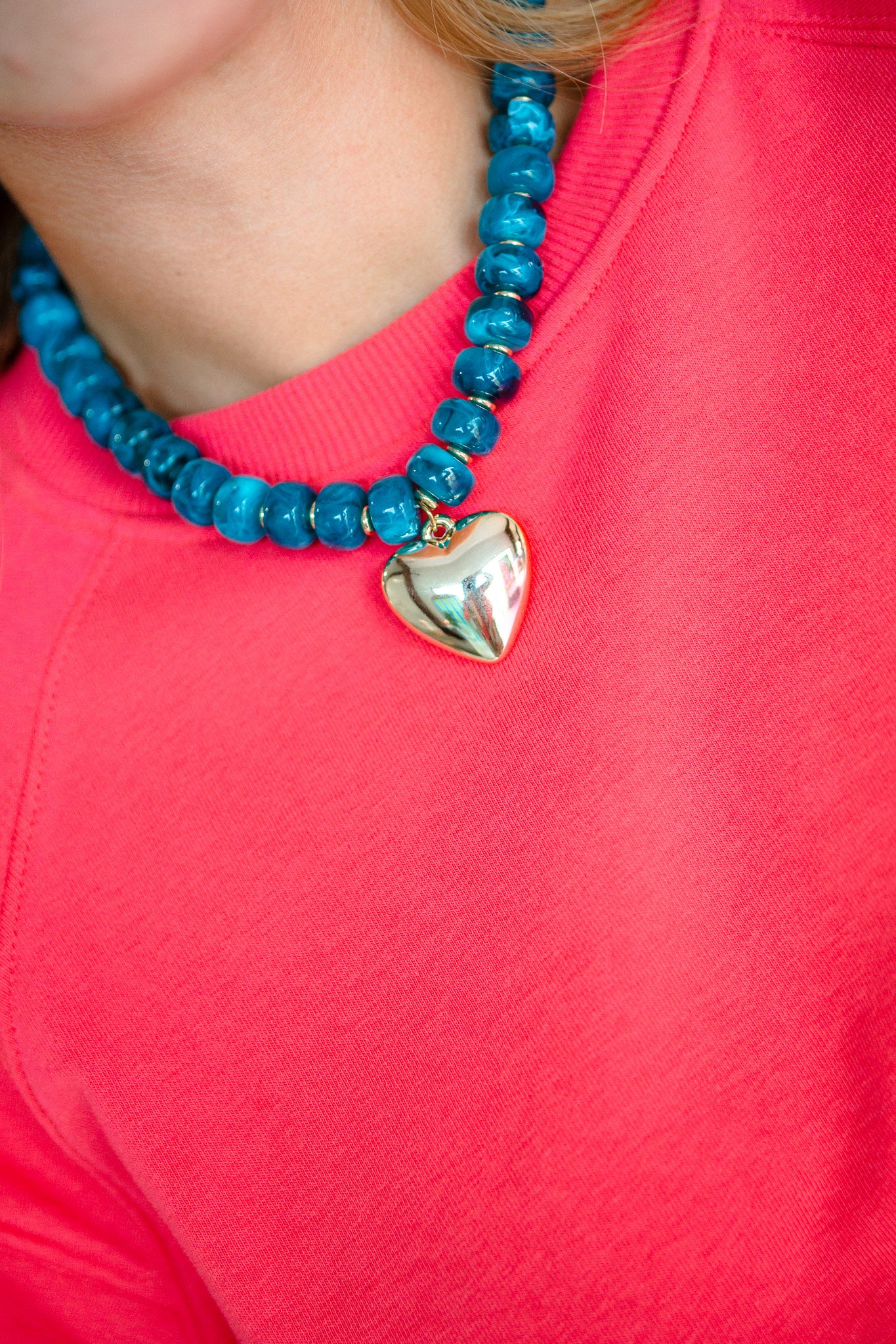 [Treasure Jewels] Beloved Heart Necklace - Kingfisher + Gold