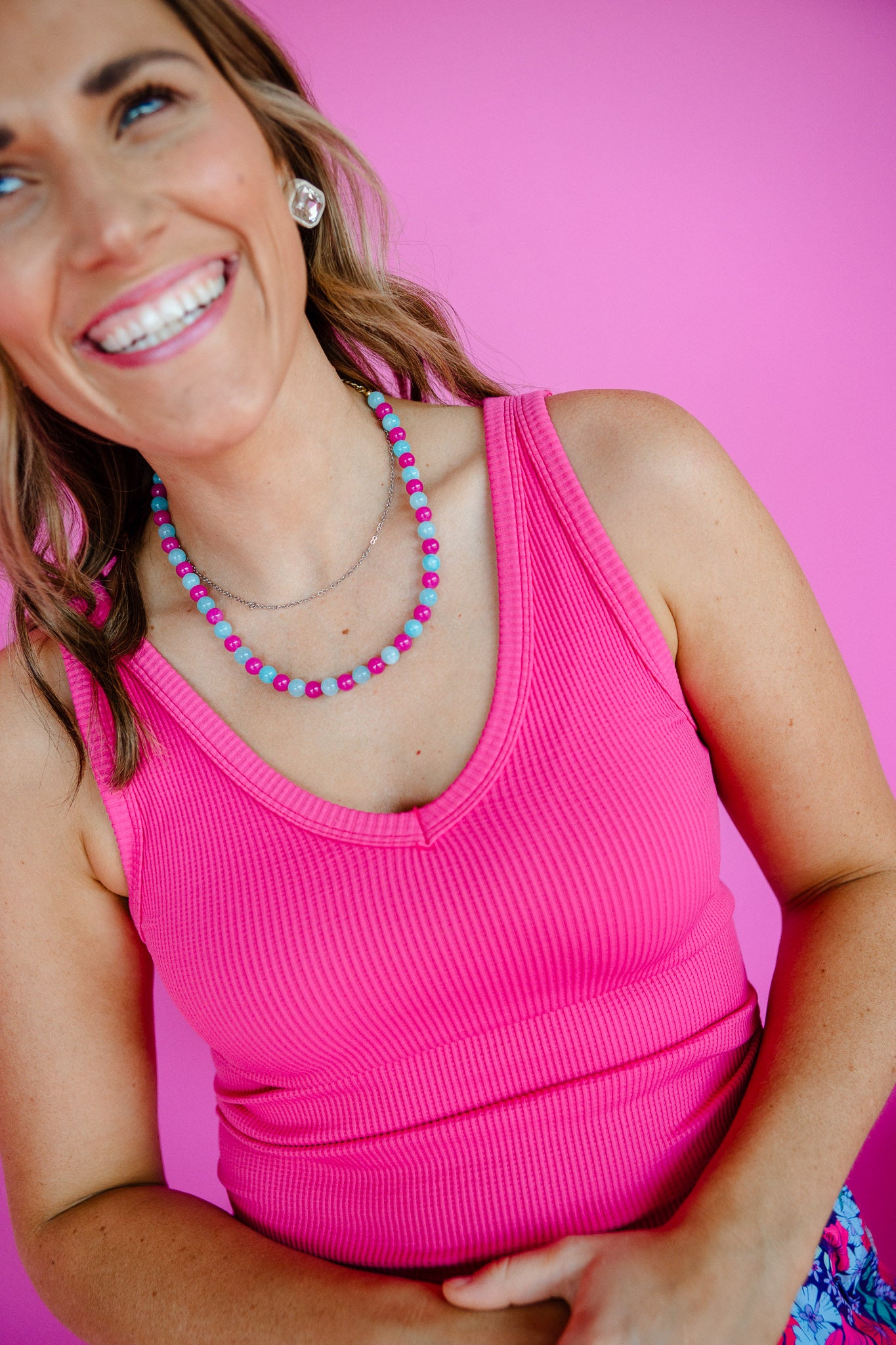[Treasure Jewels] Pink Skies Beaded Necklace - Amethyst + Duck Egg