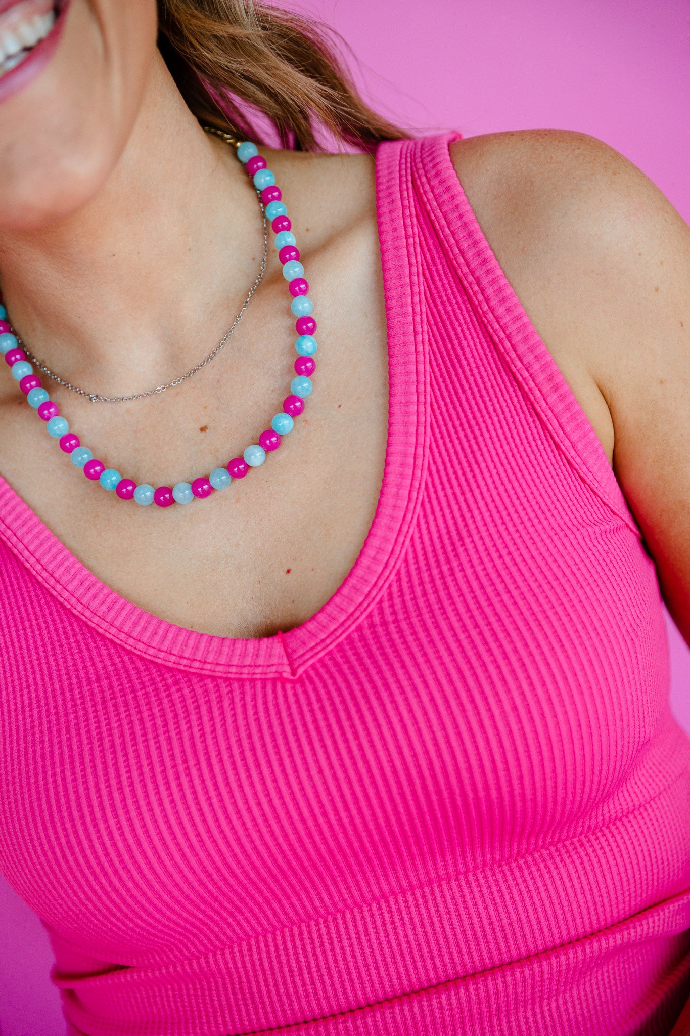 [Treasure Jewels] Pink Skies Beaded Necklace - Amethyst + Duck Egg