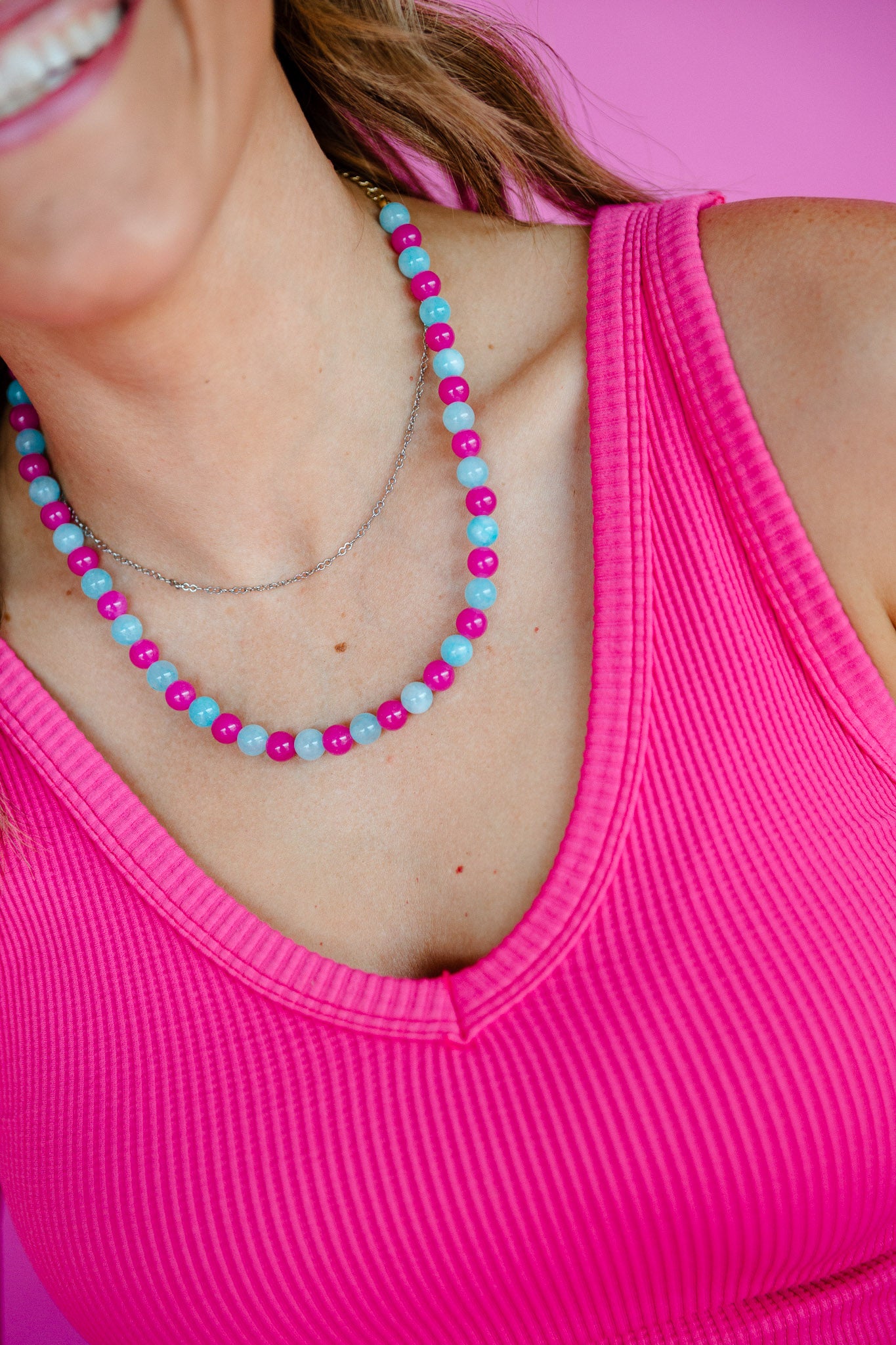 [Treasure Jewels] Pink Skies Beaded Necklace - Amethyst + Duck Egg