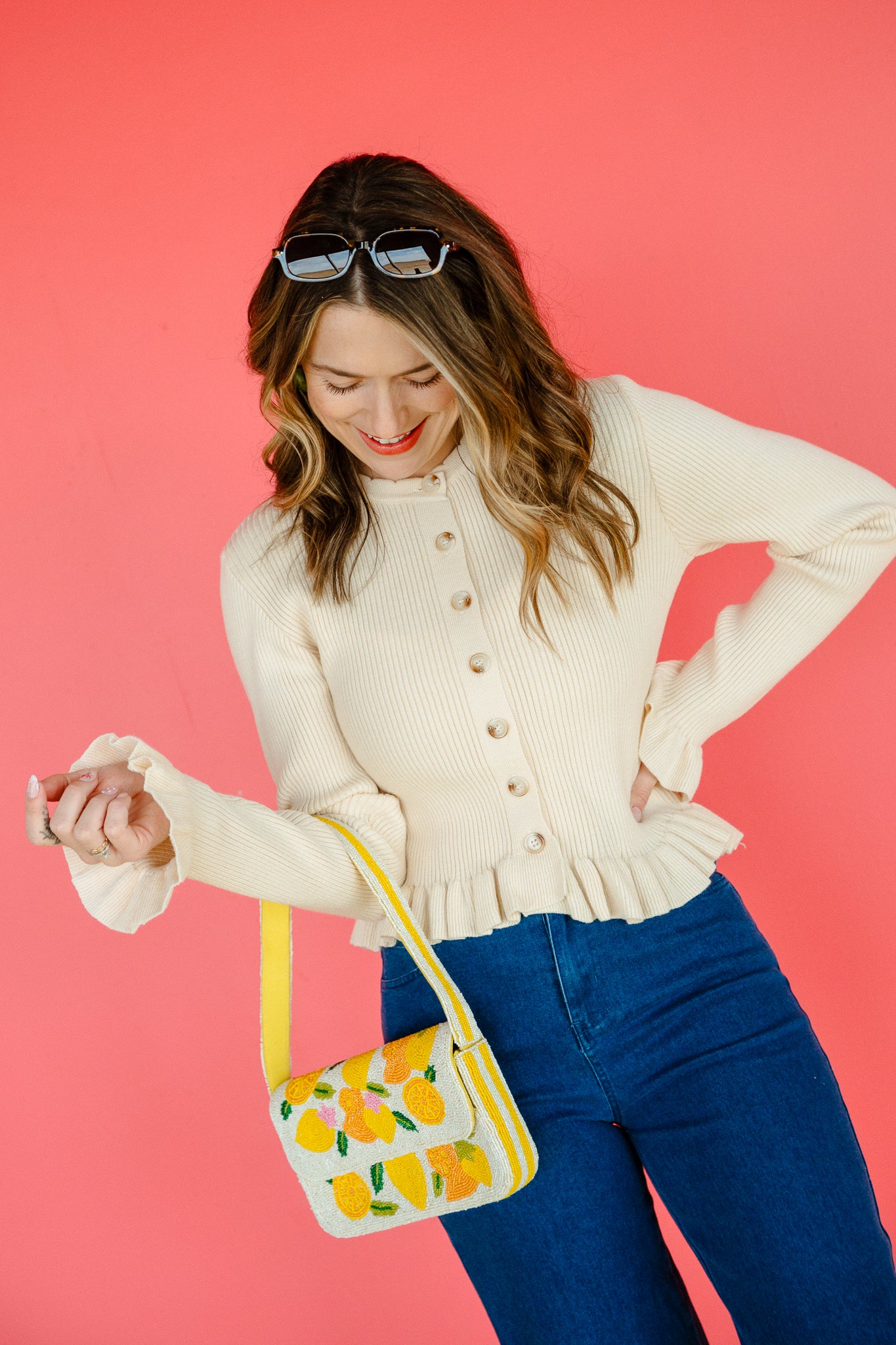 Caitlyn Ribbed Ruffle Hem Cardigan