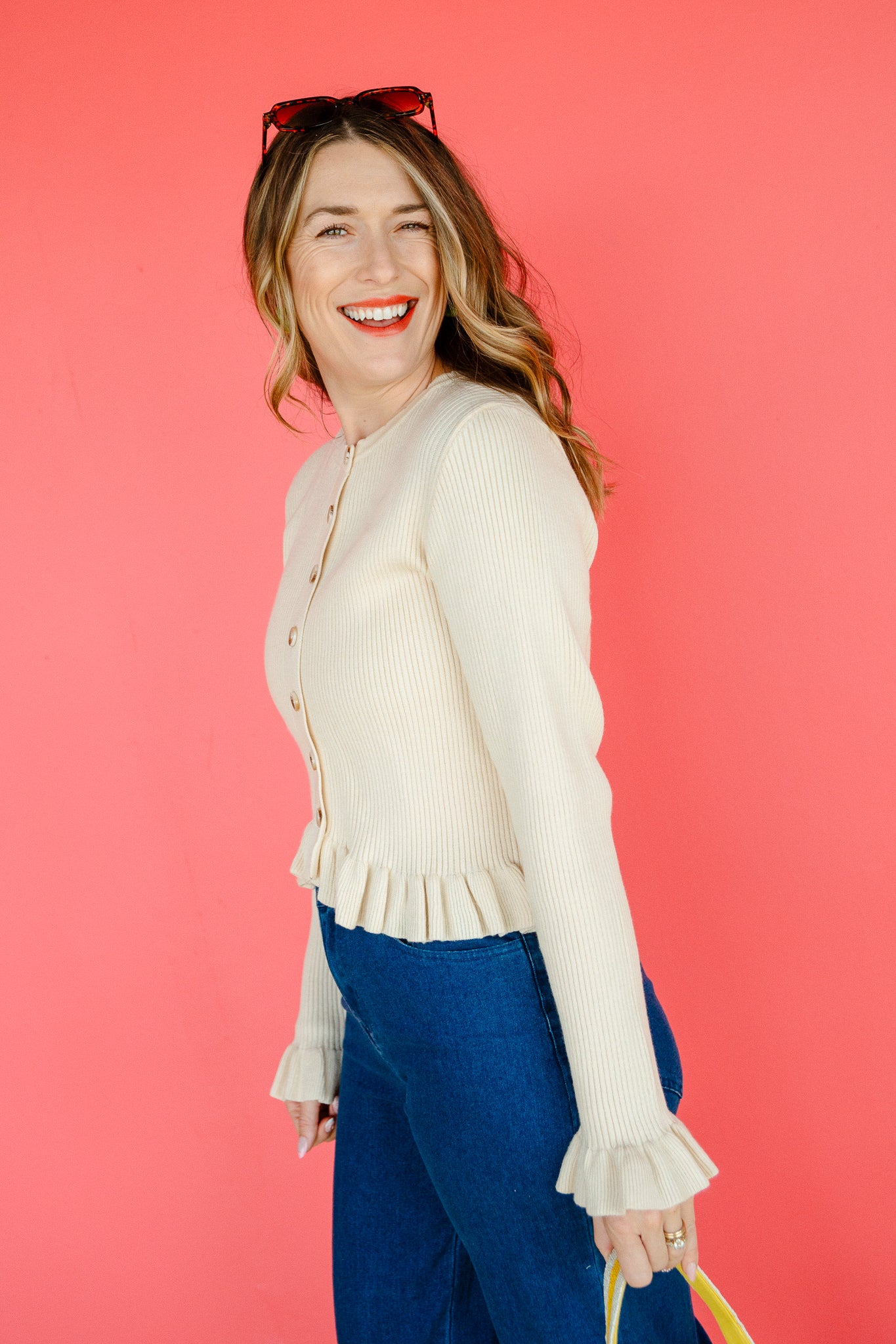 Caitlyn Ribbed Ruffle Hem Cardigan