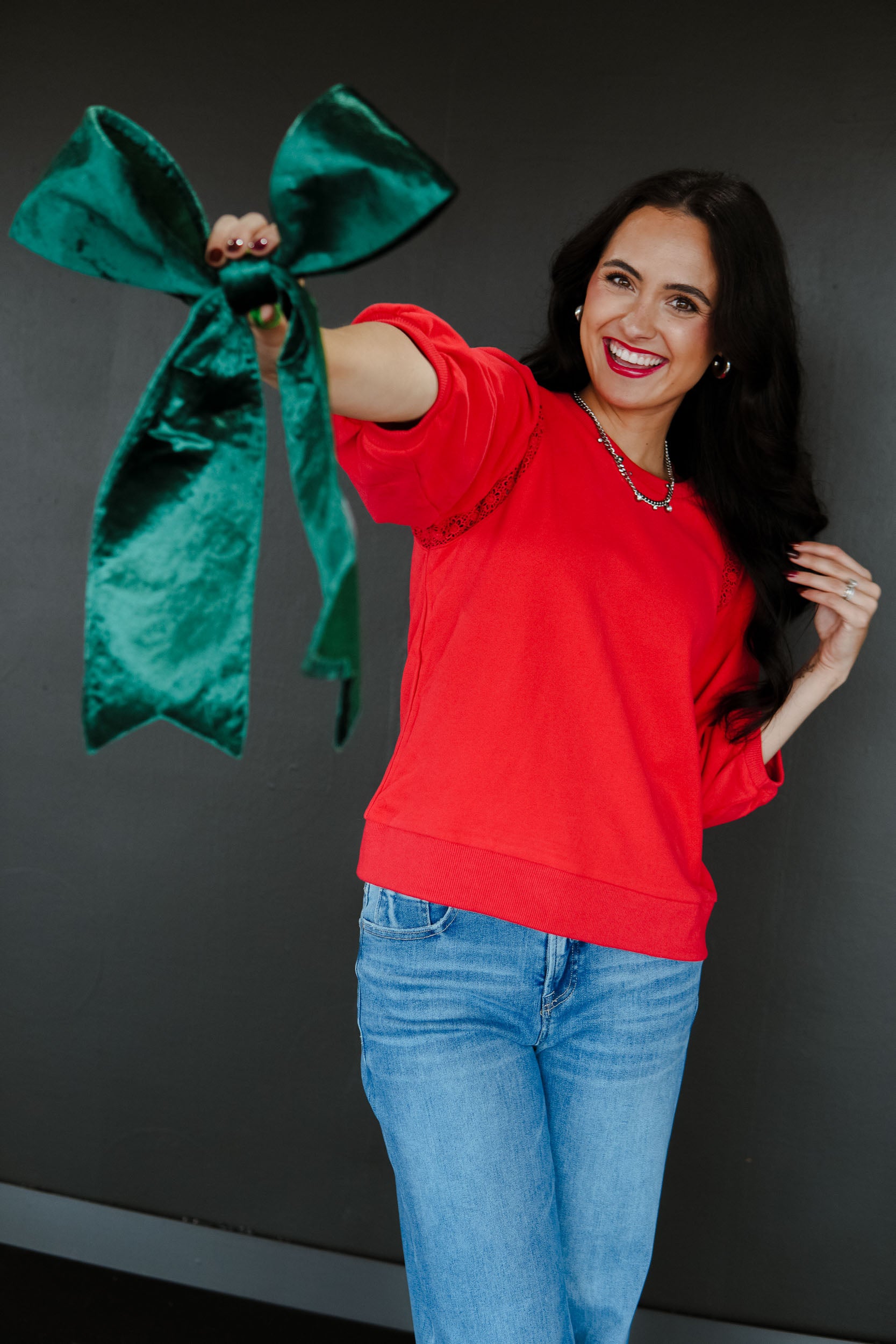 Ruby Puff Sleeve Sweater - Coral Red