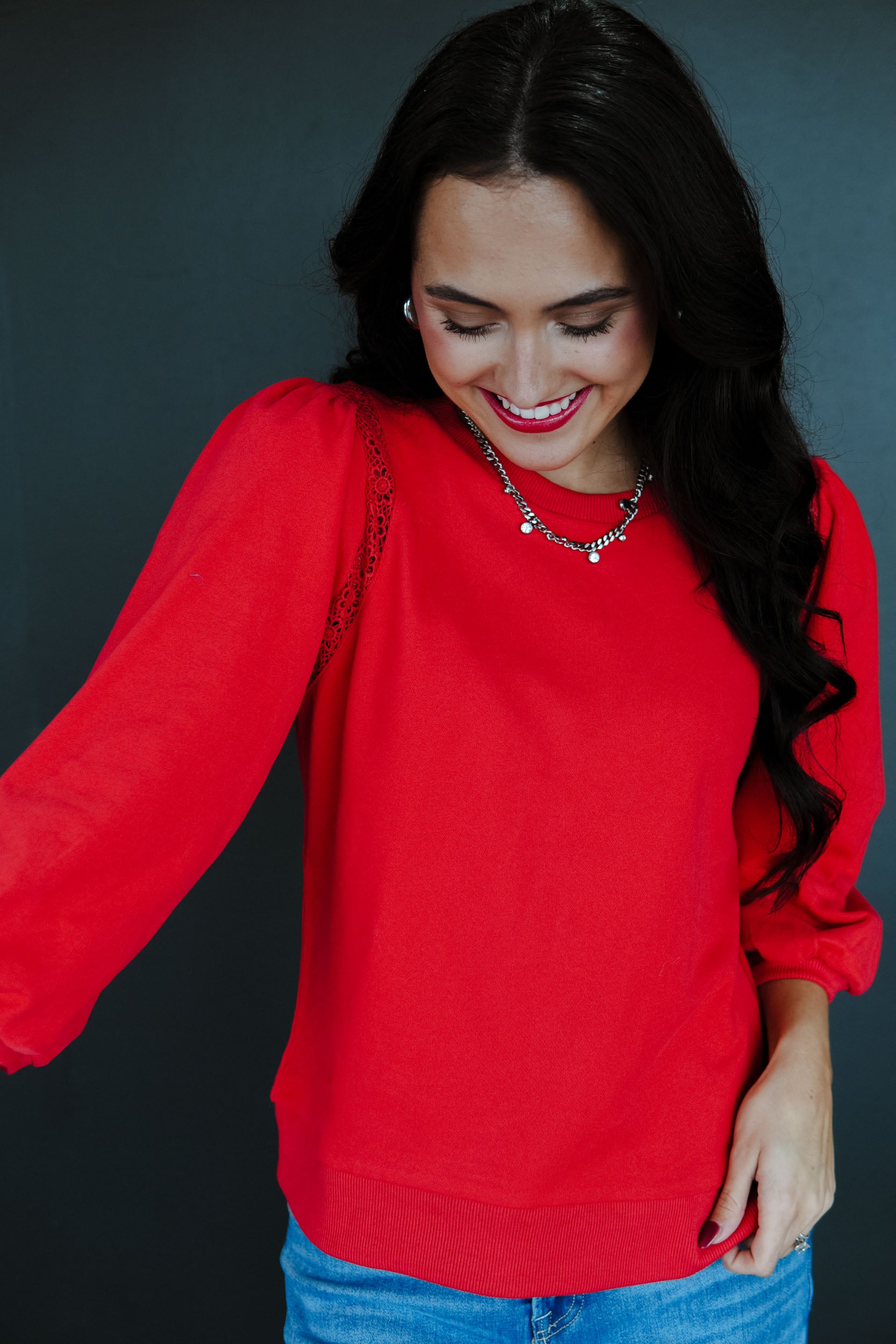 Ruby Puff Sleeve Sweater - Coral Red