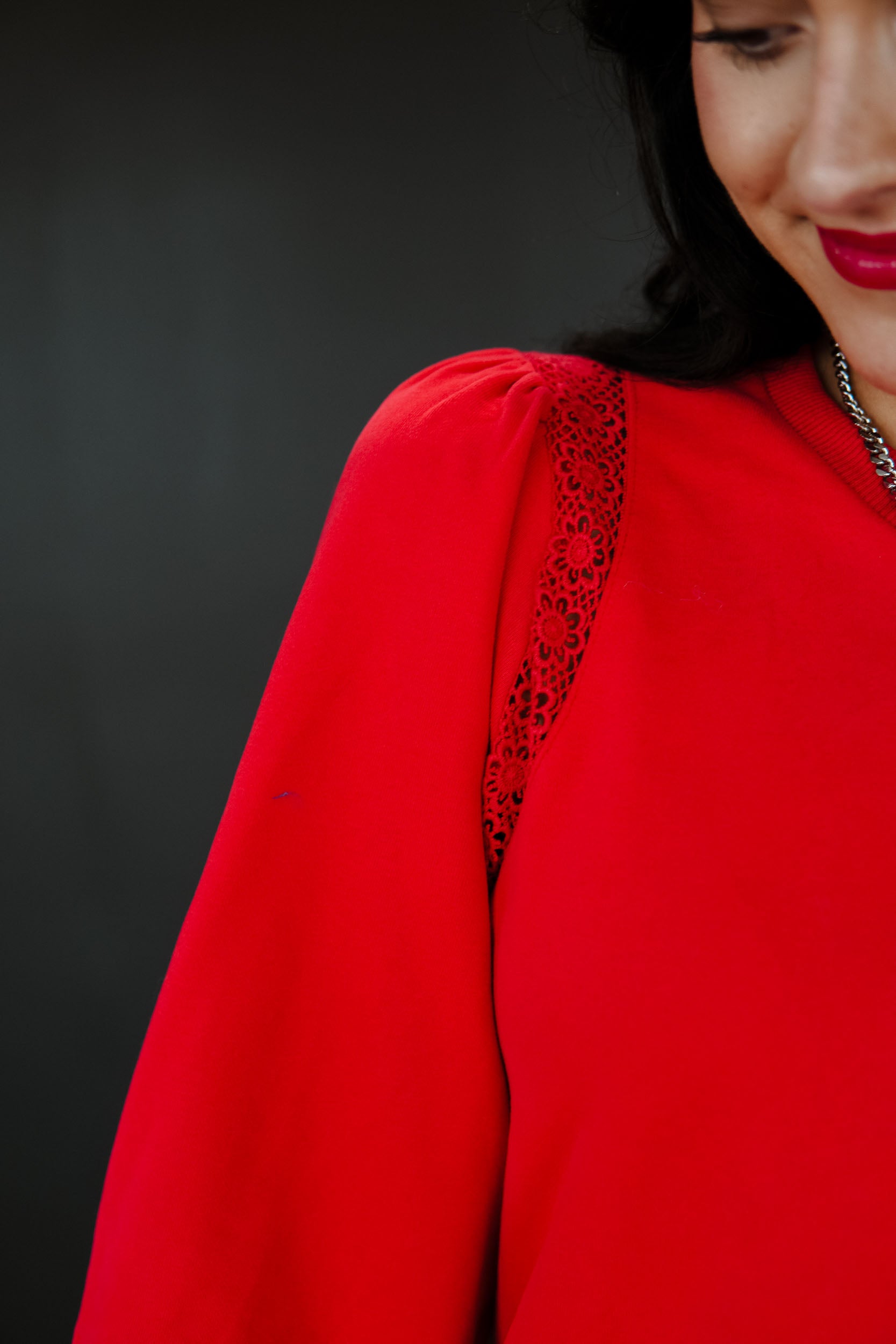 Ruby Puff Sleeve Sweater - Coral Red