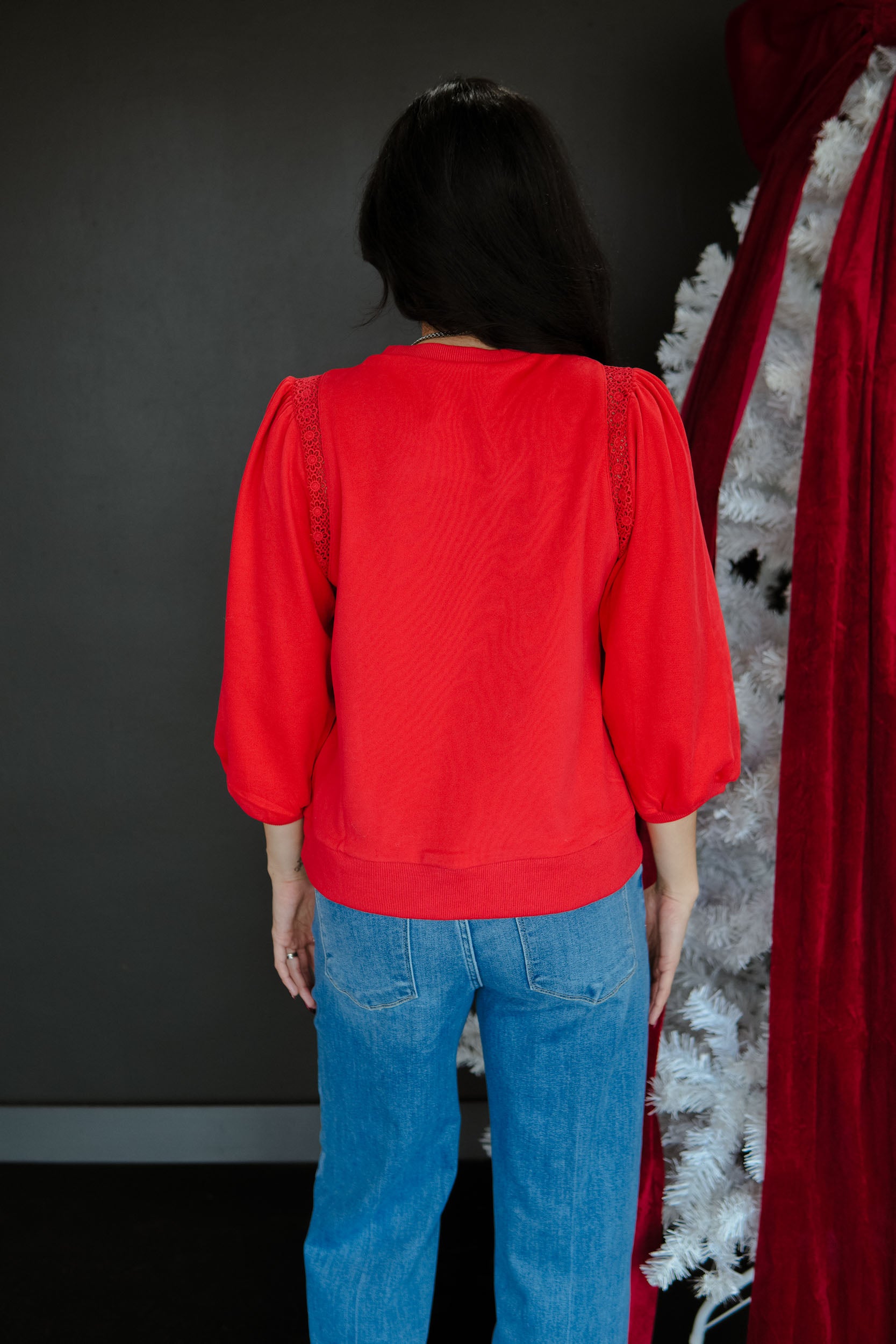 Ruby Puff Sleeve Sweater - Coral Red