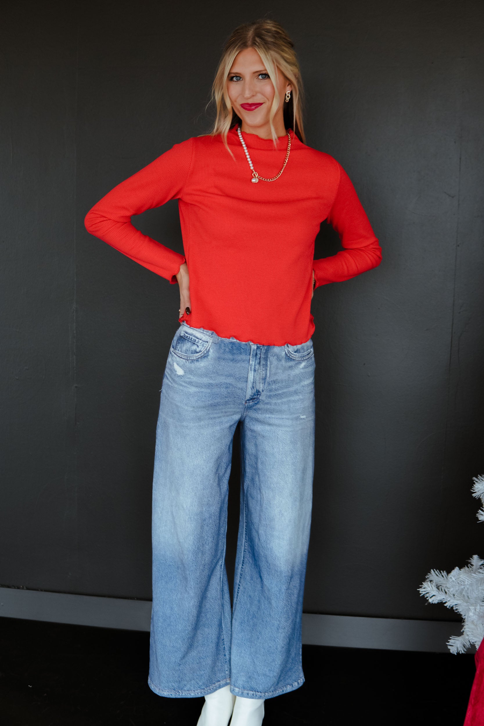 Wishlist Waffle Long Sleeve - Warm Red