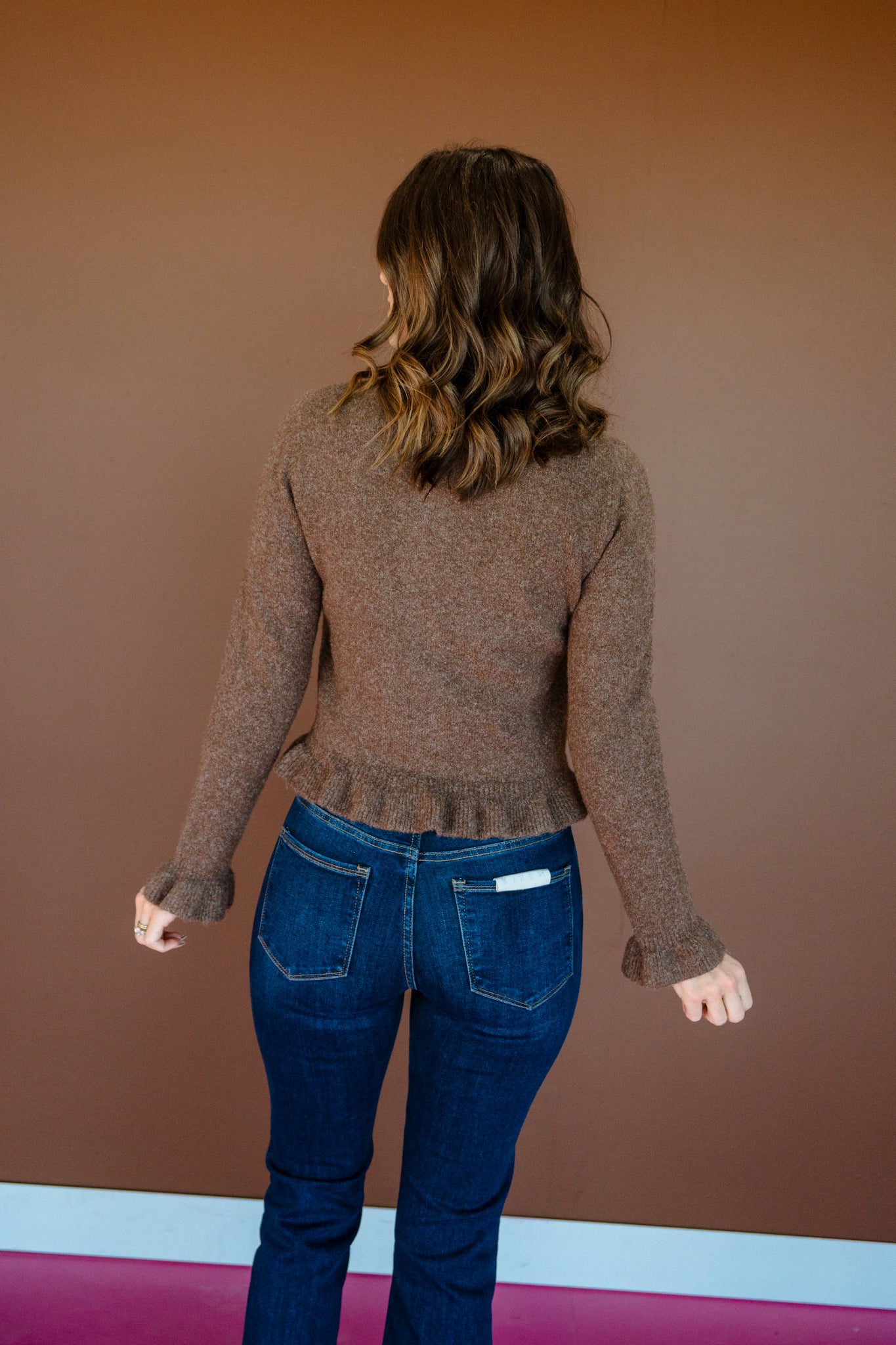 Josie Ruffle Hem Cardigan - Coffee/Rose Brown