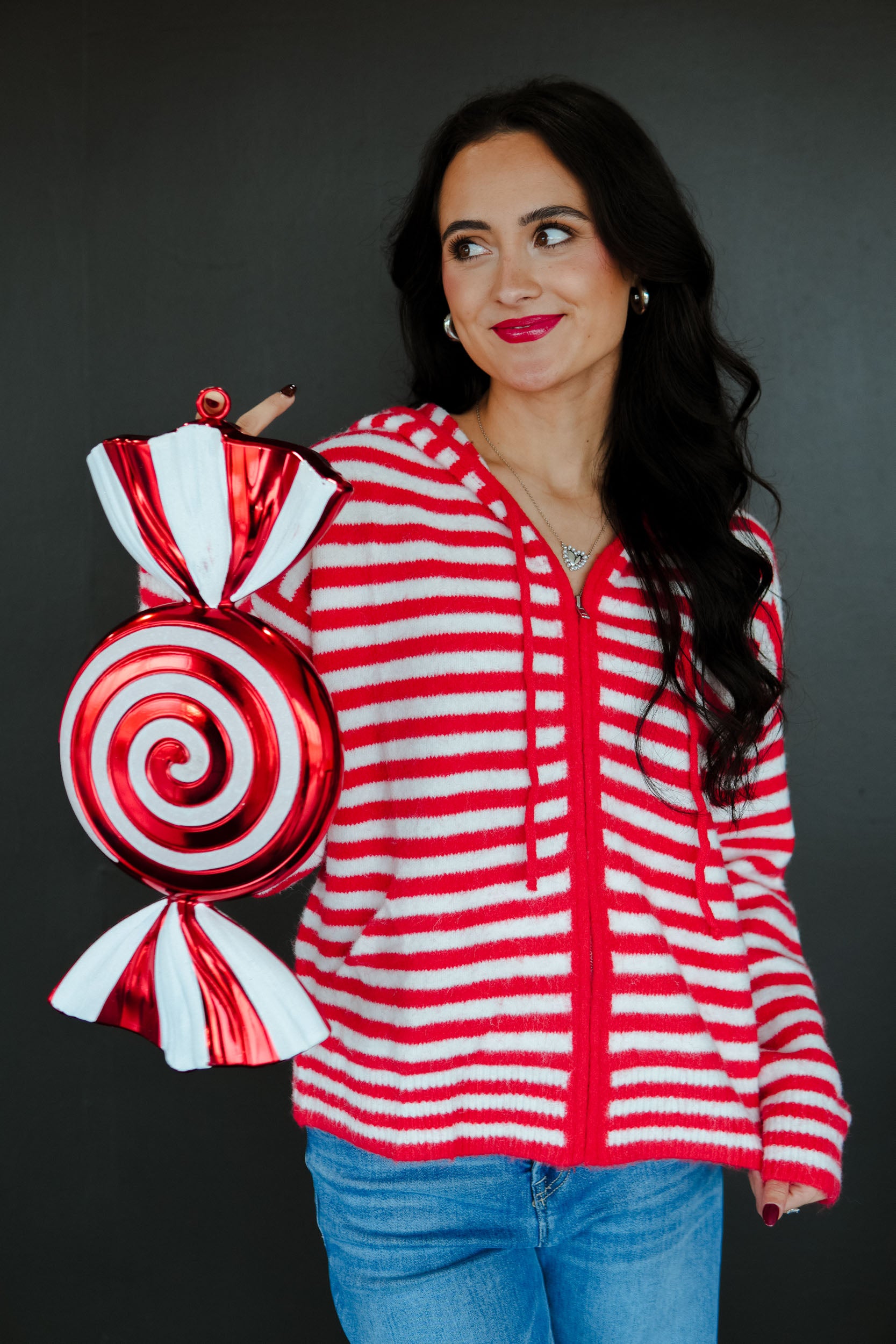 Candy Shop Christmas Zip Up - True Red + White