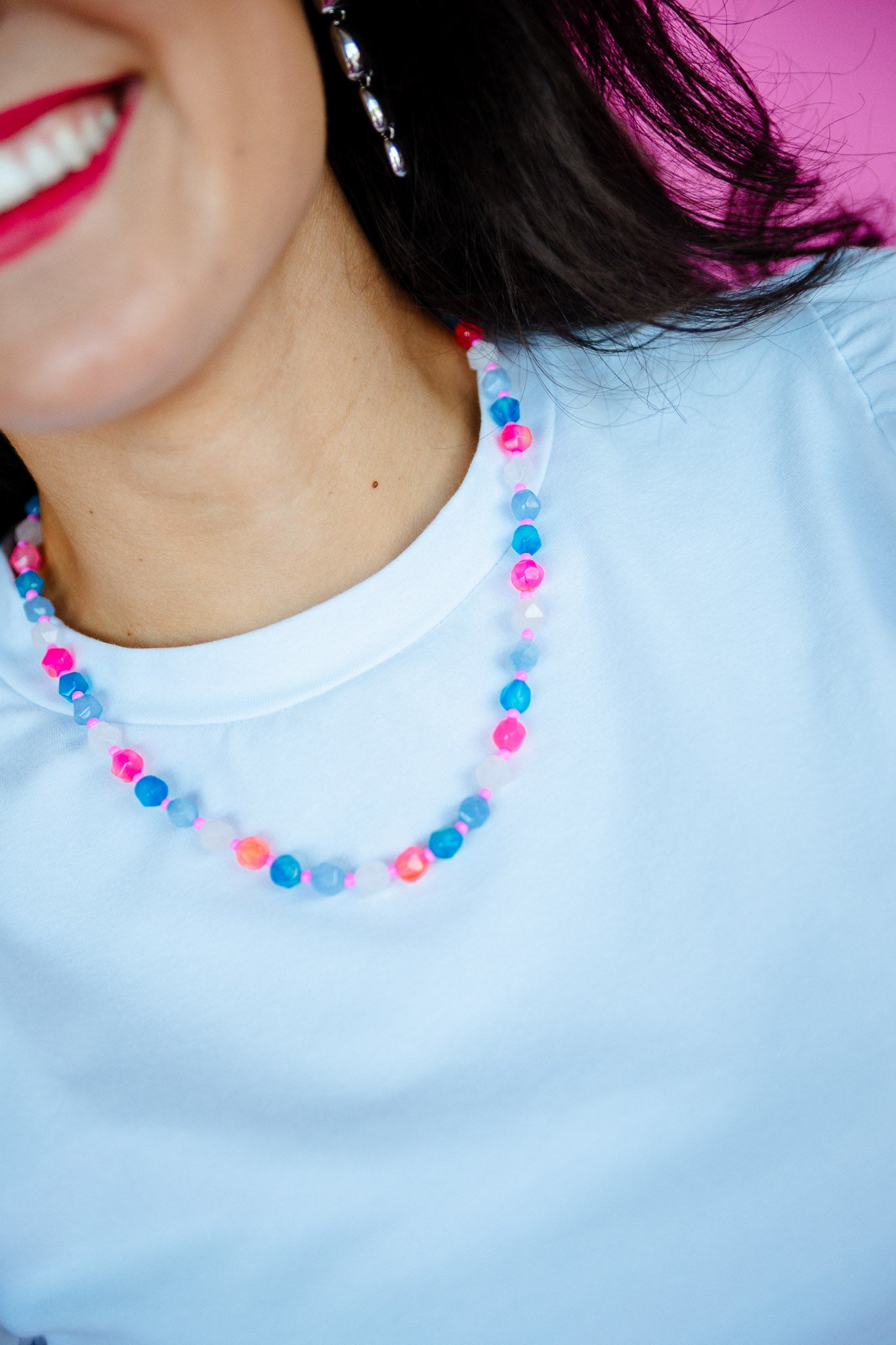 [Treasure Jewels] Sugar Sky Gemstone Necklace - Pink + Turquoise