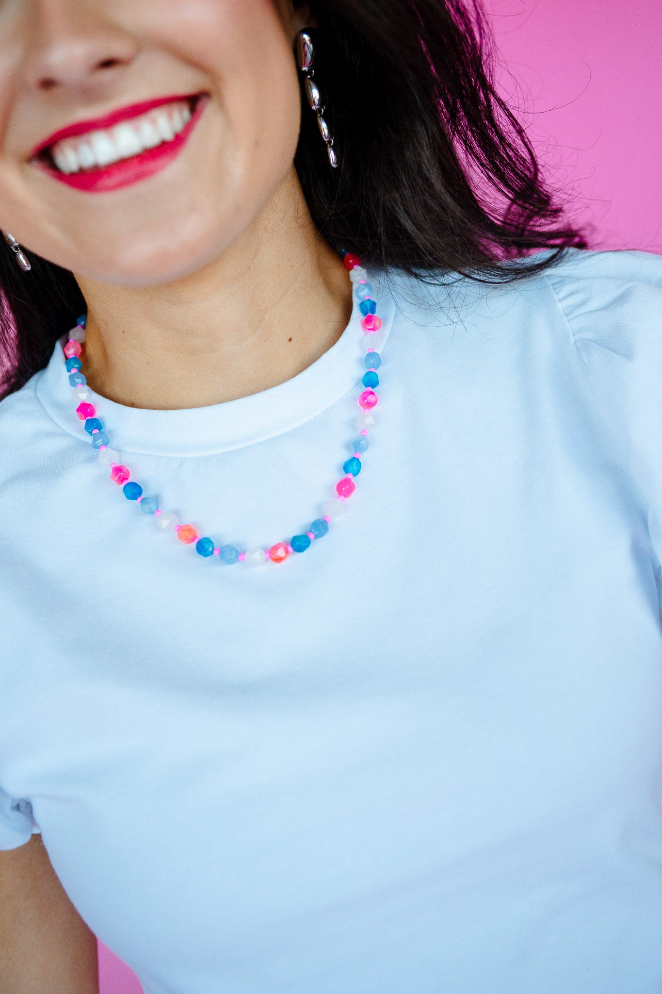 [Treasure Jewels] Sugar Sky Gemstone Necklace - Pink + Turquoise