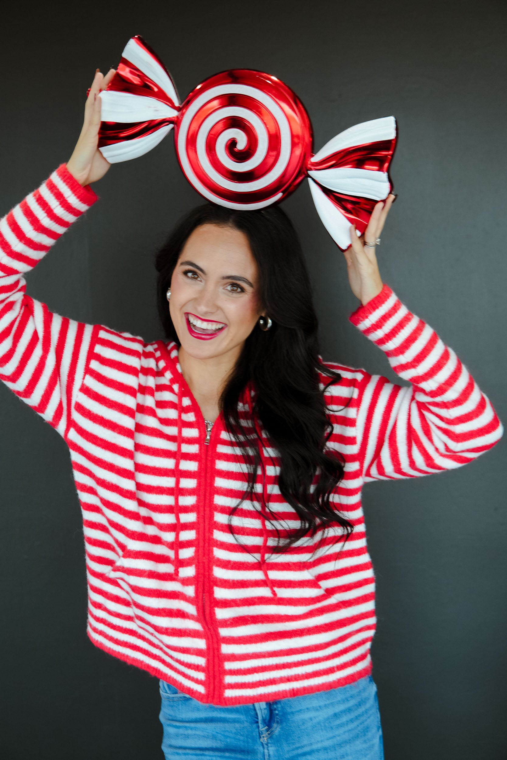 Candy Shop Christmas Zip Up - True Red + White