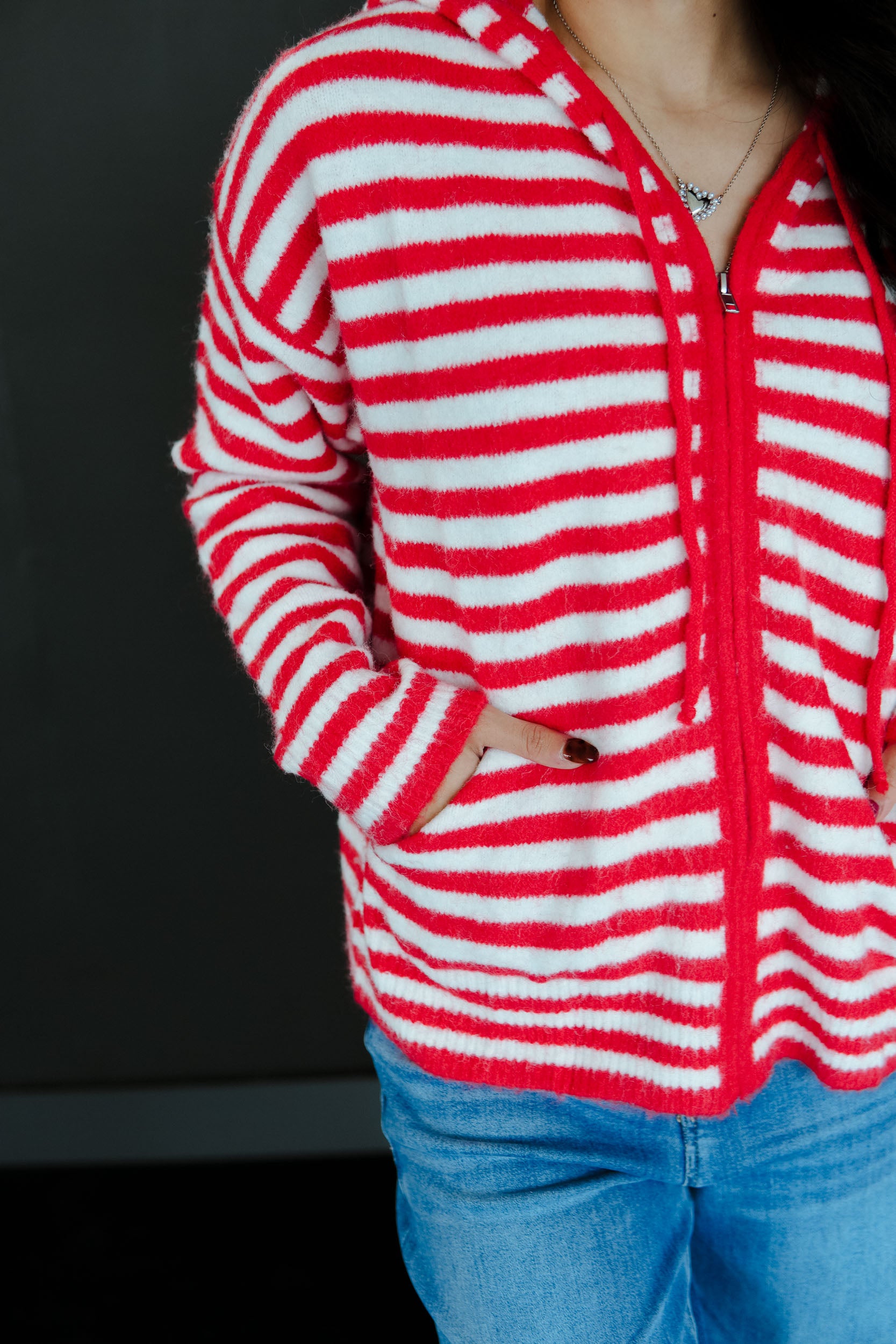 Candy Shop Christmas Zip Up - True Red + White