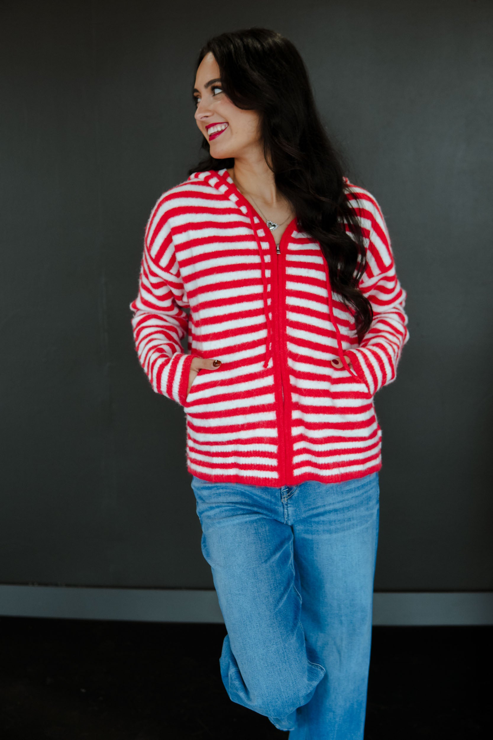 Candy Shop Christmas Zip Up - True Red + White