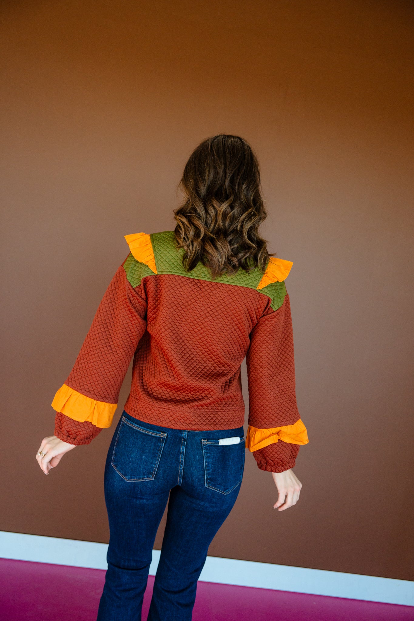 Lois Colorblock Quarter Zip - Olive + Mustard + Chocolate