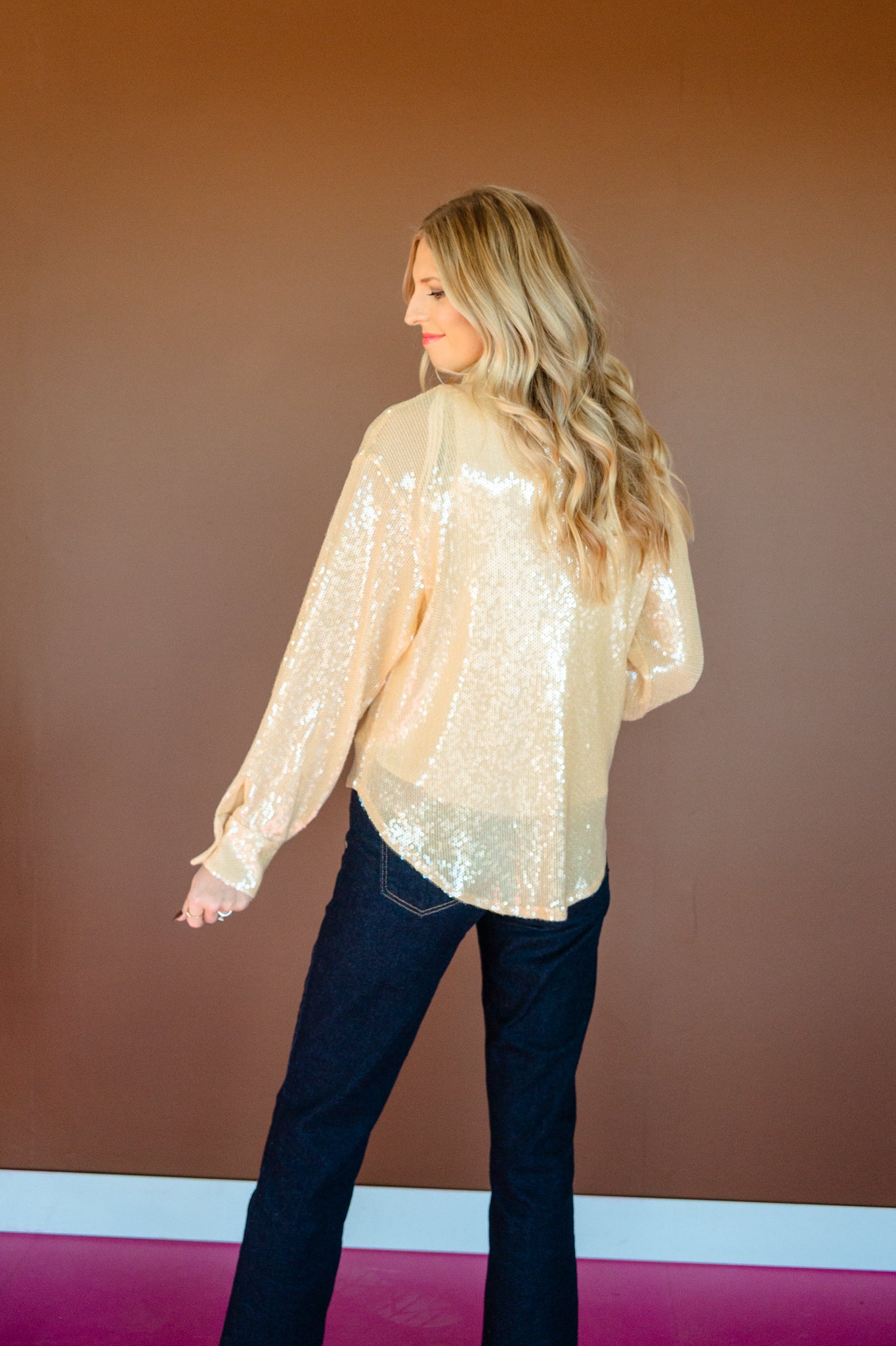 Shelly Sequin Button Top - Honey