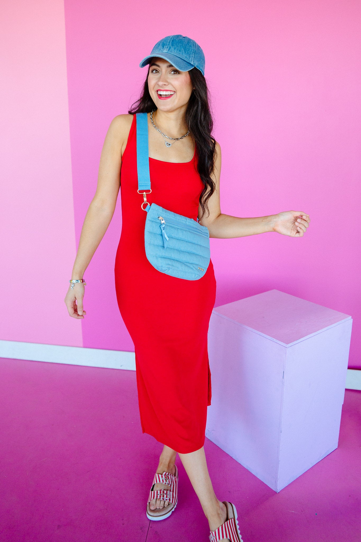 Charmaine Tank Midi Dress - Cool Red